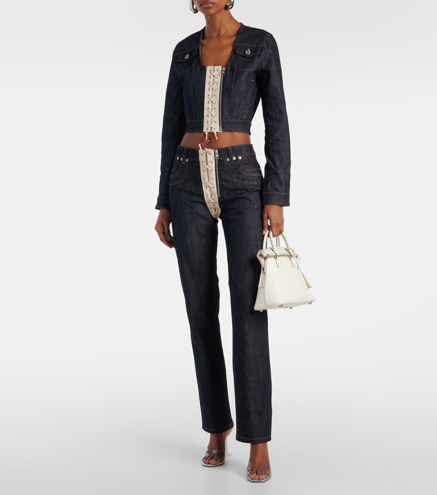 Lace-up high-rise straight jeans - 2