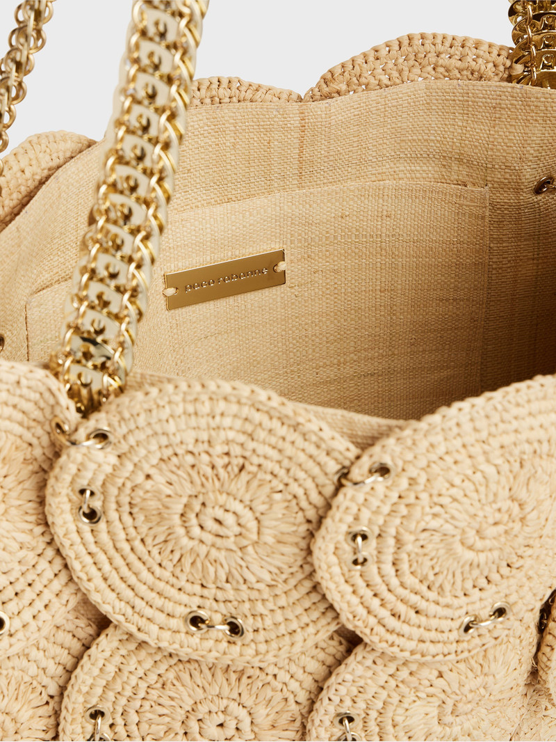 LARGE HANDBAG WITH BEIGE DISCS IN RAFFIA 6