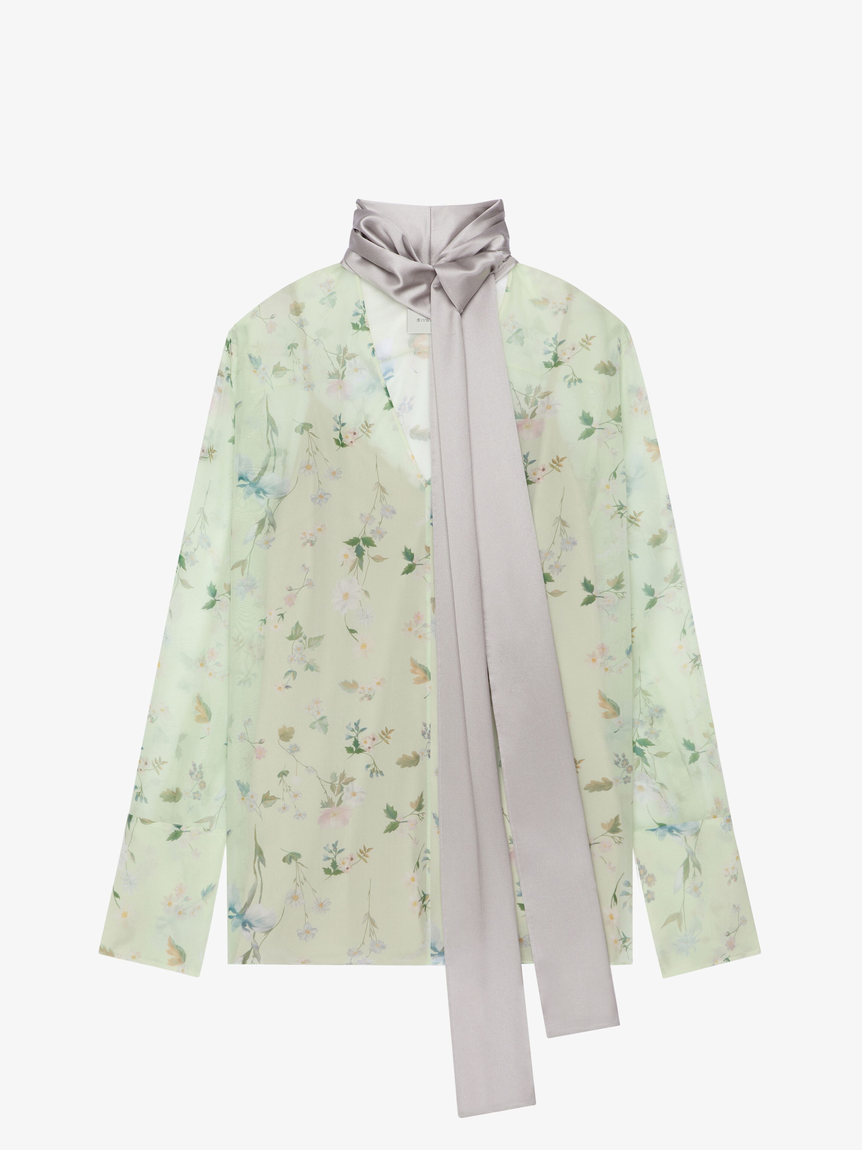 PRINTED BLOUSE IN SILK CHIFFON WITH LAVALLIÈRE - 1
