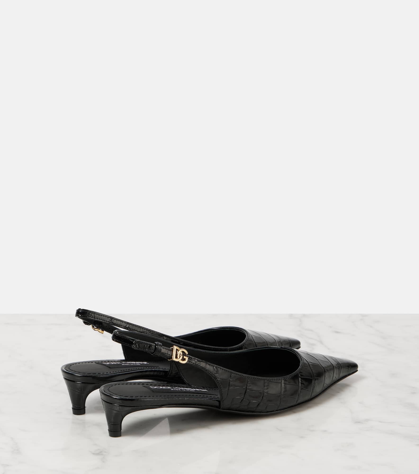 Croc-effect patent leather slingback pumps - 2