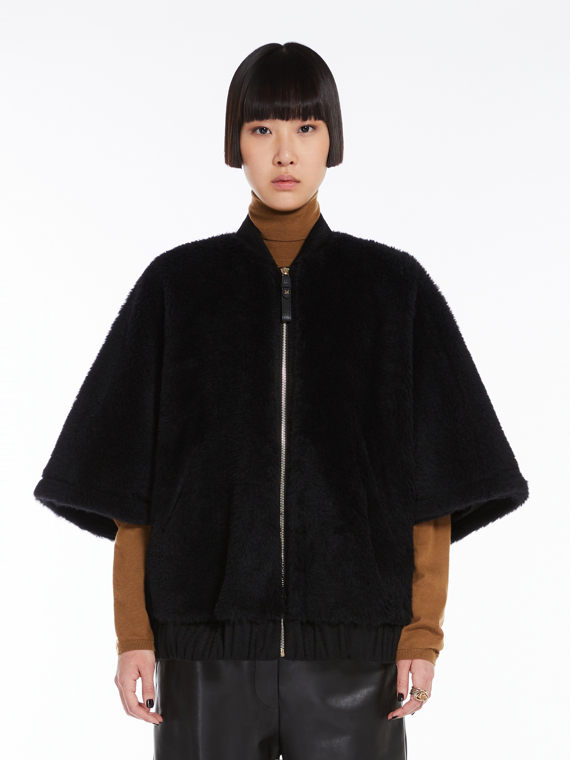 BRIOSE1 Alpaca and wool Teddy fabric bomber jacket cape - 3