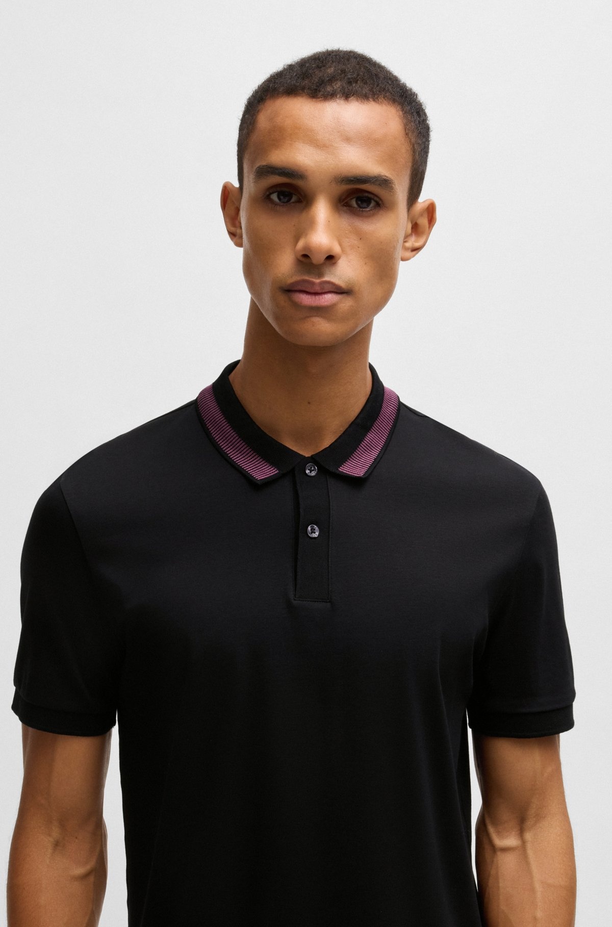 MERCERIZED-COTTON SLIM-FIT POLO SHIRT WITH COLLAR STRIPE - 3