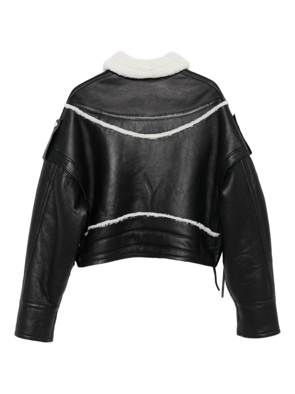 shearling-trimmed leather jacket - 2