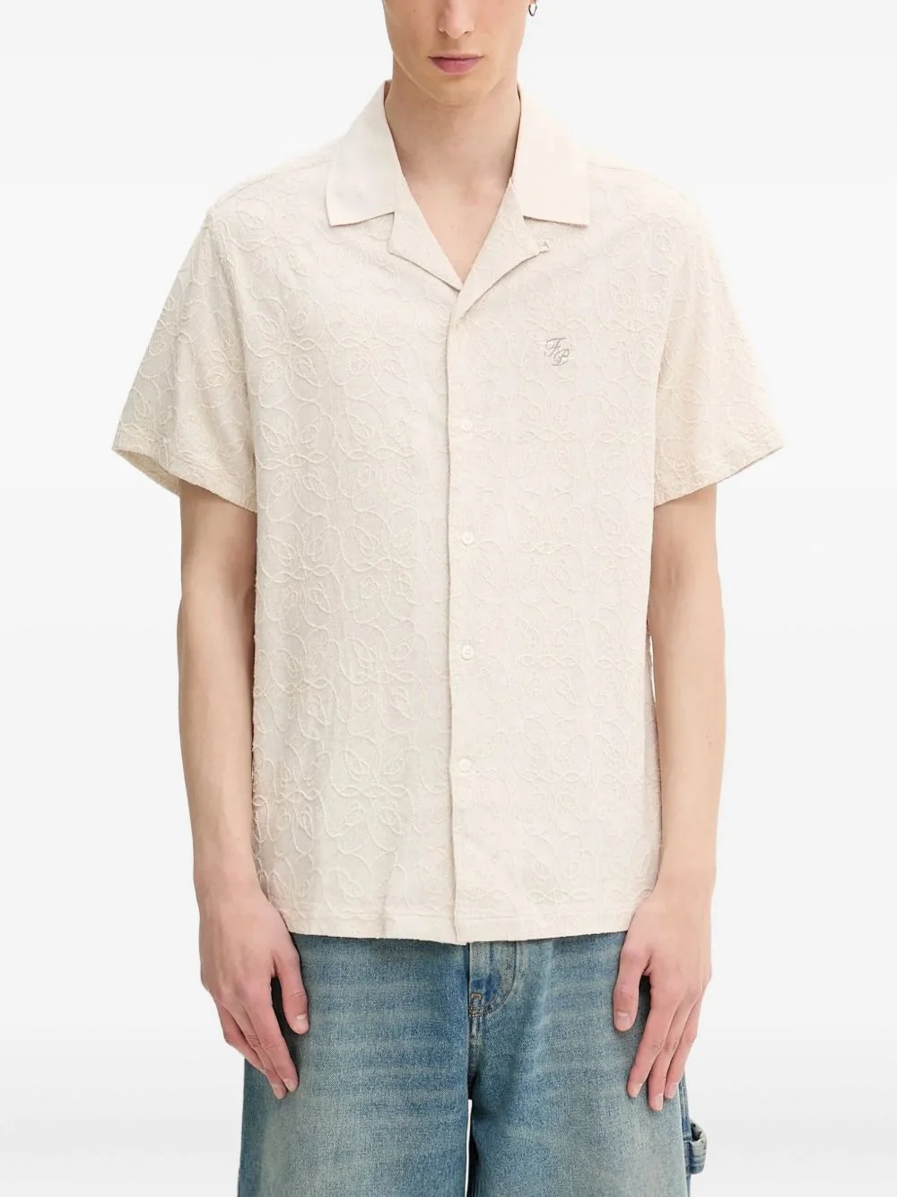 floral-embroidered short-sleeves shirt - 1