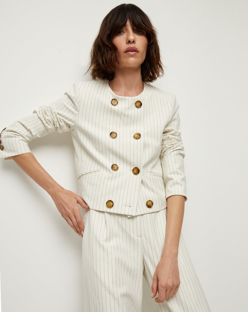 WINSLOW PINSTRIPED COLLARLESS JACKET - 8