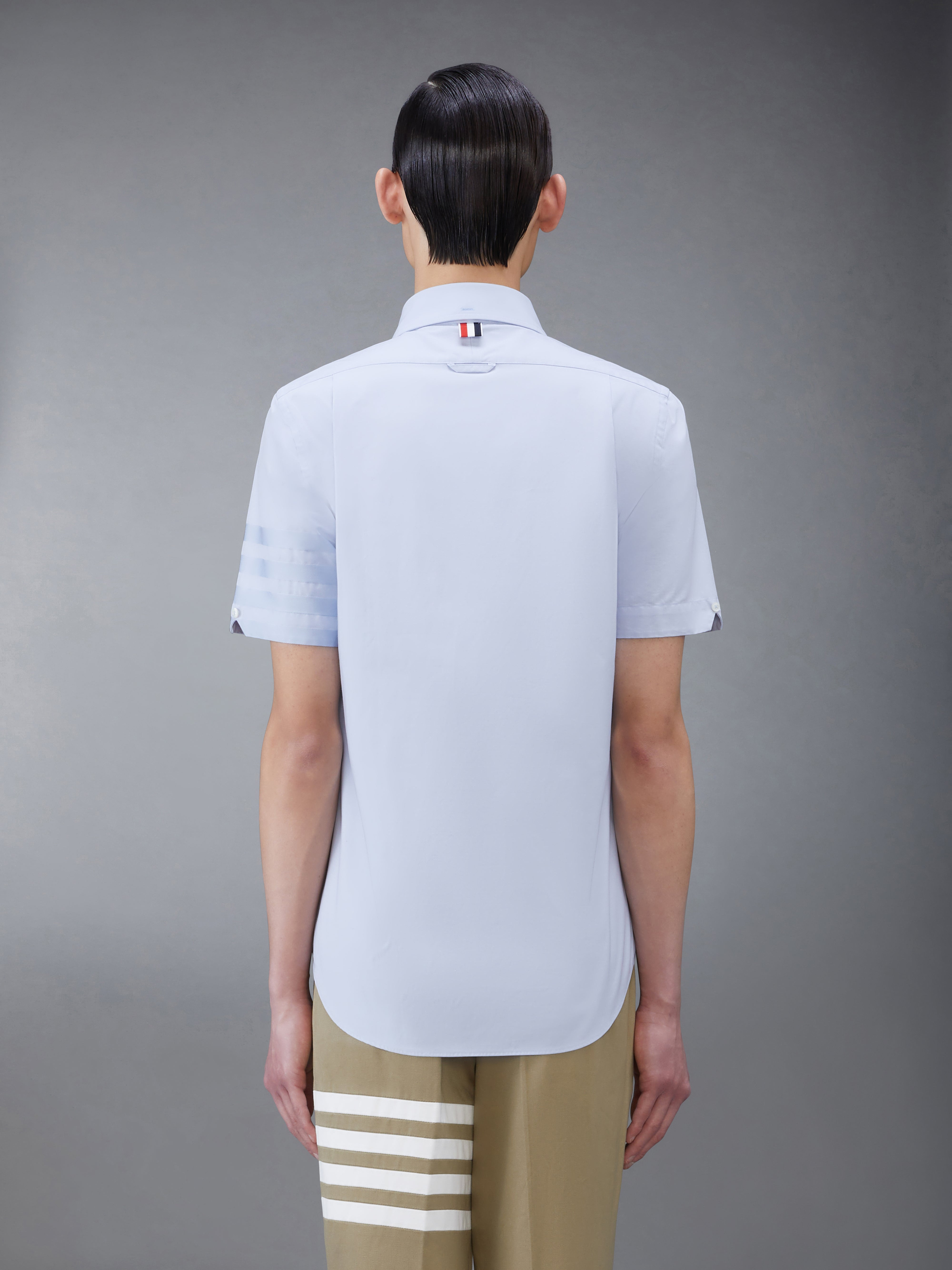 Light Blue Cotton Poplin Short Sleeve Satin Weave 4-Bar Shirt - 3