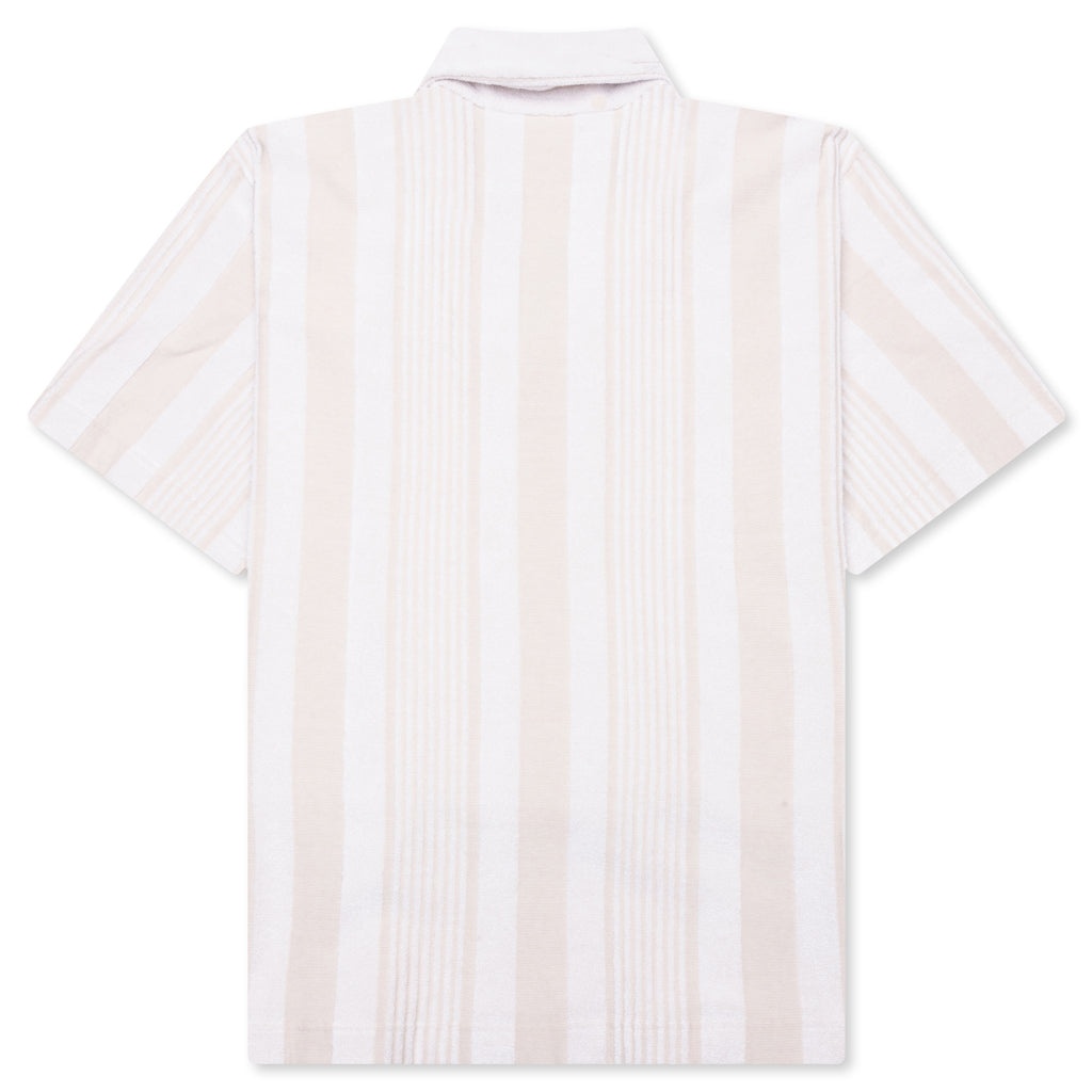 STRIPPED COTTON TOWELLING BOXY FIT SHIRT - WHITE/BEIGE - 2