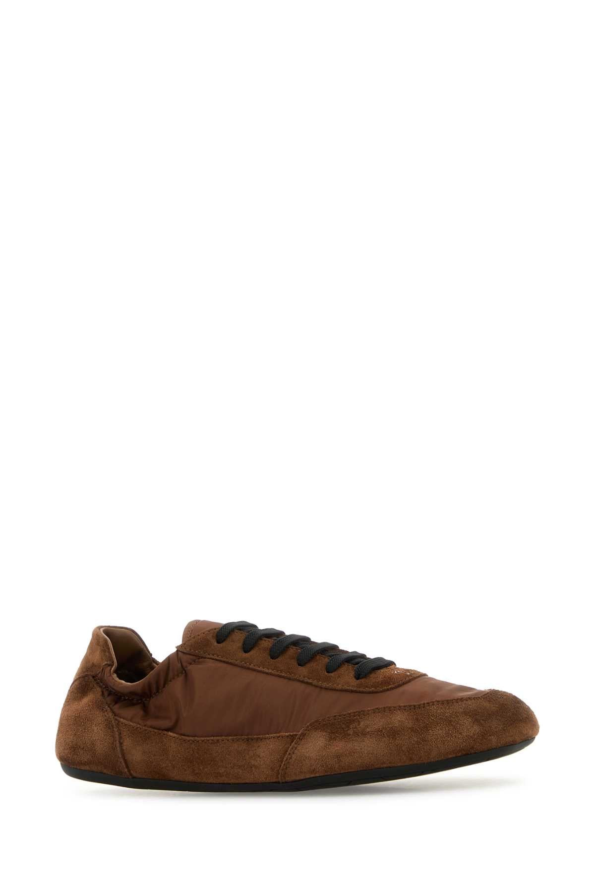 Prada Women Brown Re-Nylon And Suede Collapse Sneakers - 2