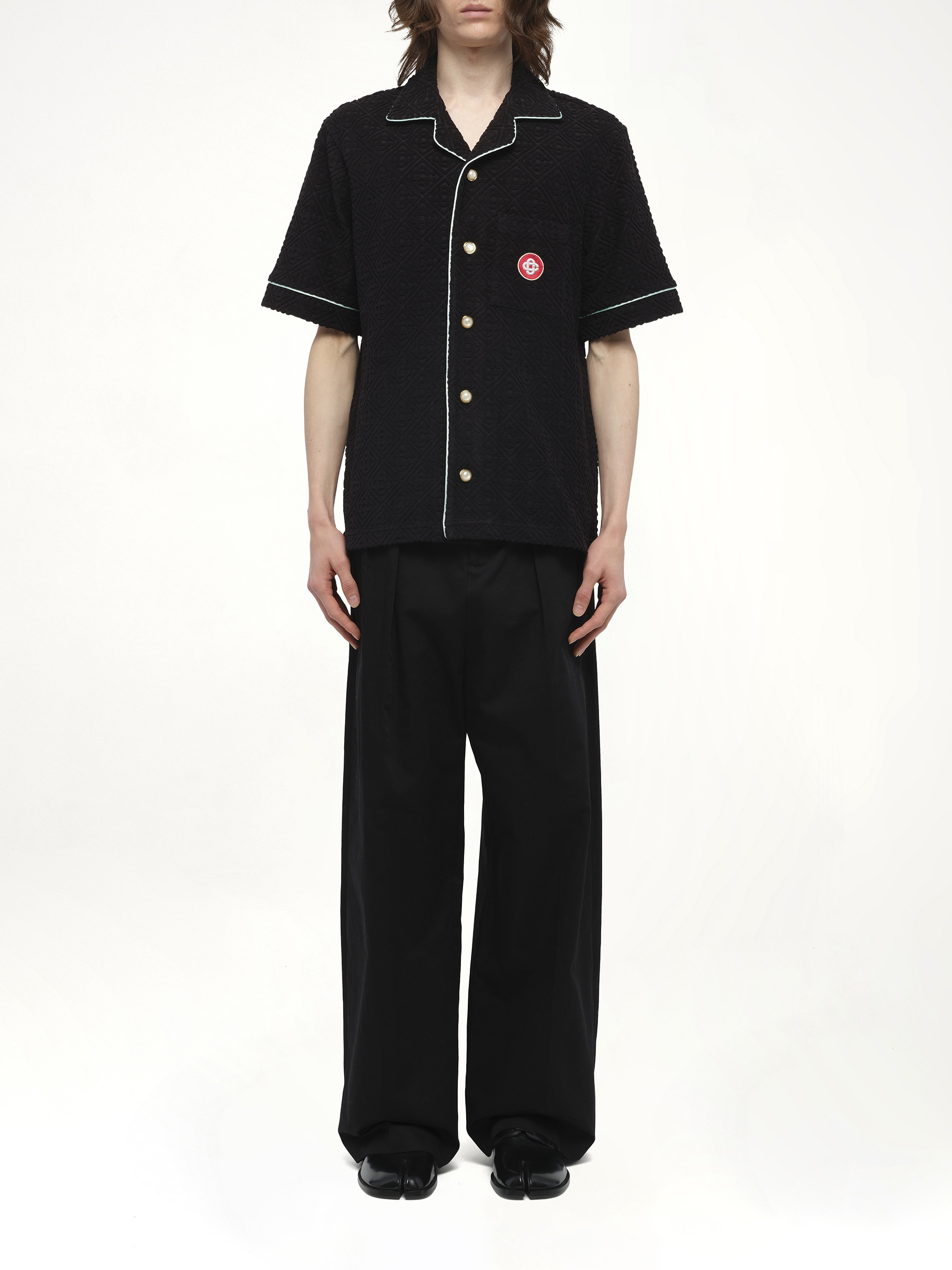 Towelling Monogram Shirt in Black - 7