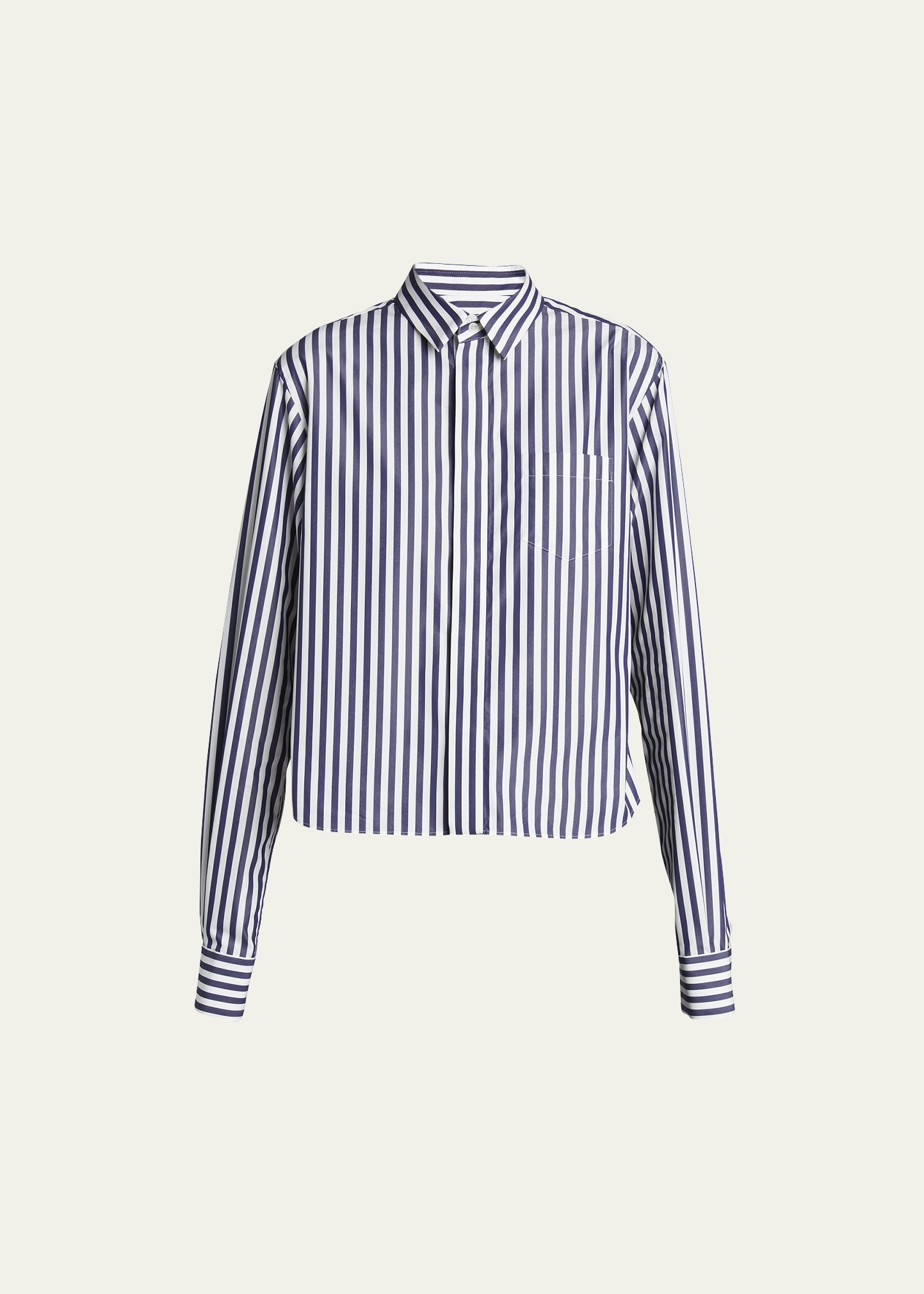Stripe Poplin Button Down Shirt with Nylon Back - 1