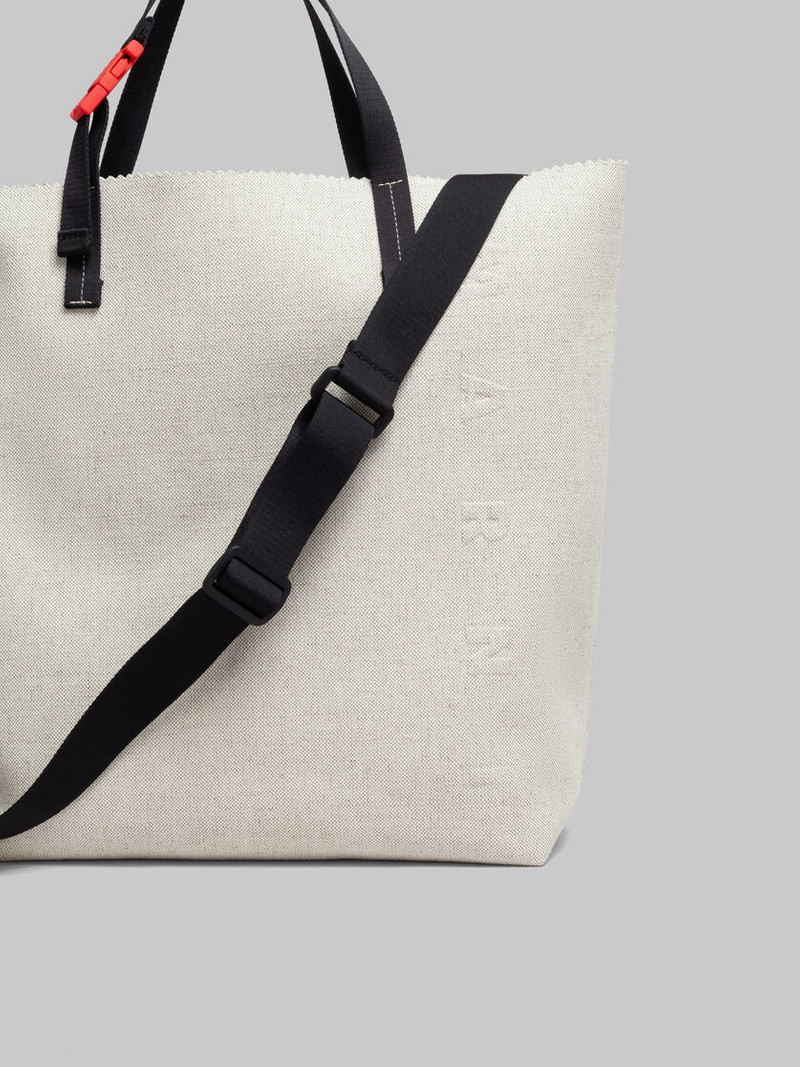 WHITE CANVAS TRIBECA SHOPPER WITH RAISED MARNI LOGO 5