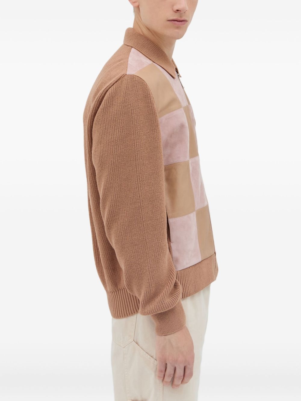 knitted-panel suede jacket - 3
