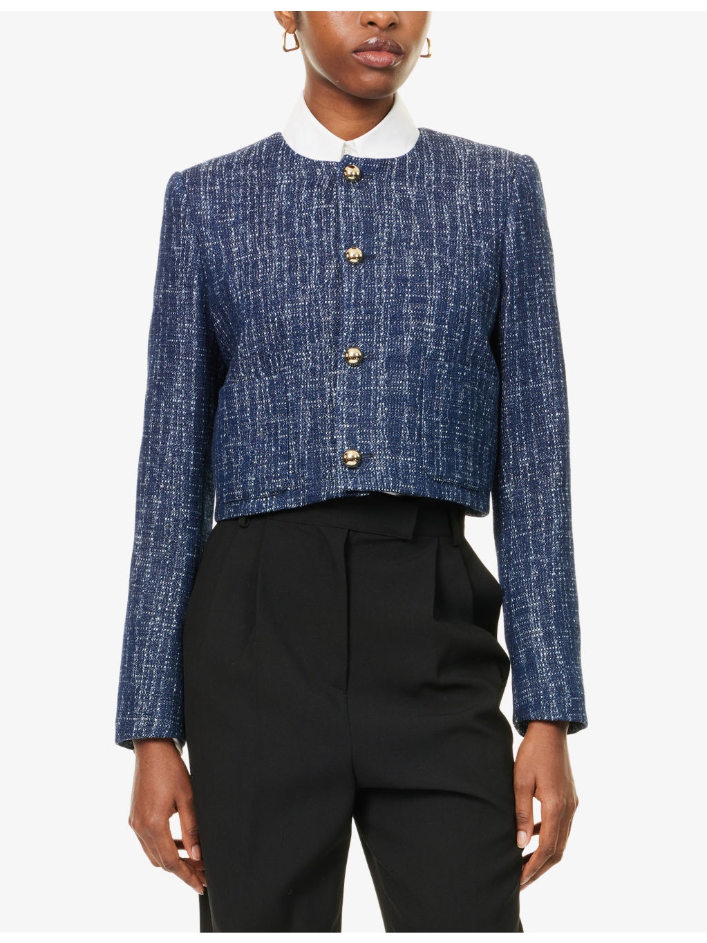 Boxy-Fit Round-Neck Cotton-Tweed Jacket - 3