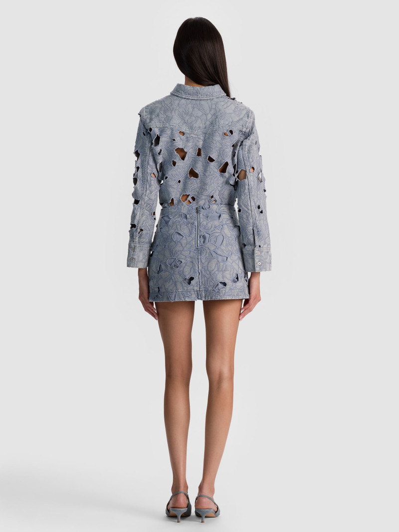 Alice + Olivia RUBI LASER-CUT DENIM SKIRT outlook