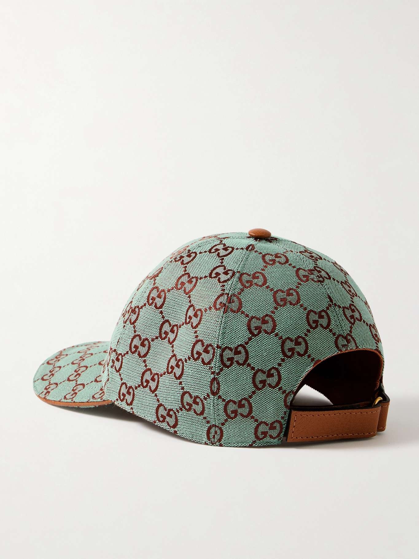 Leather-trimmed cotton-blend canvas-jacquard baseball cap - 3