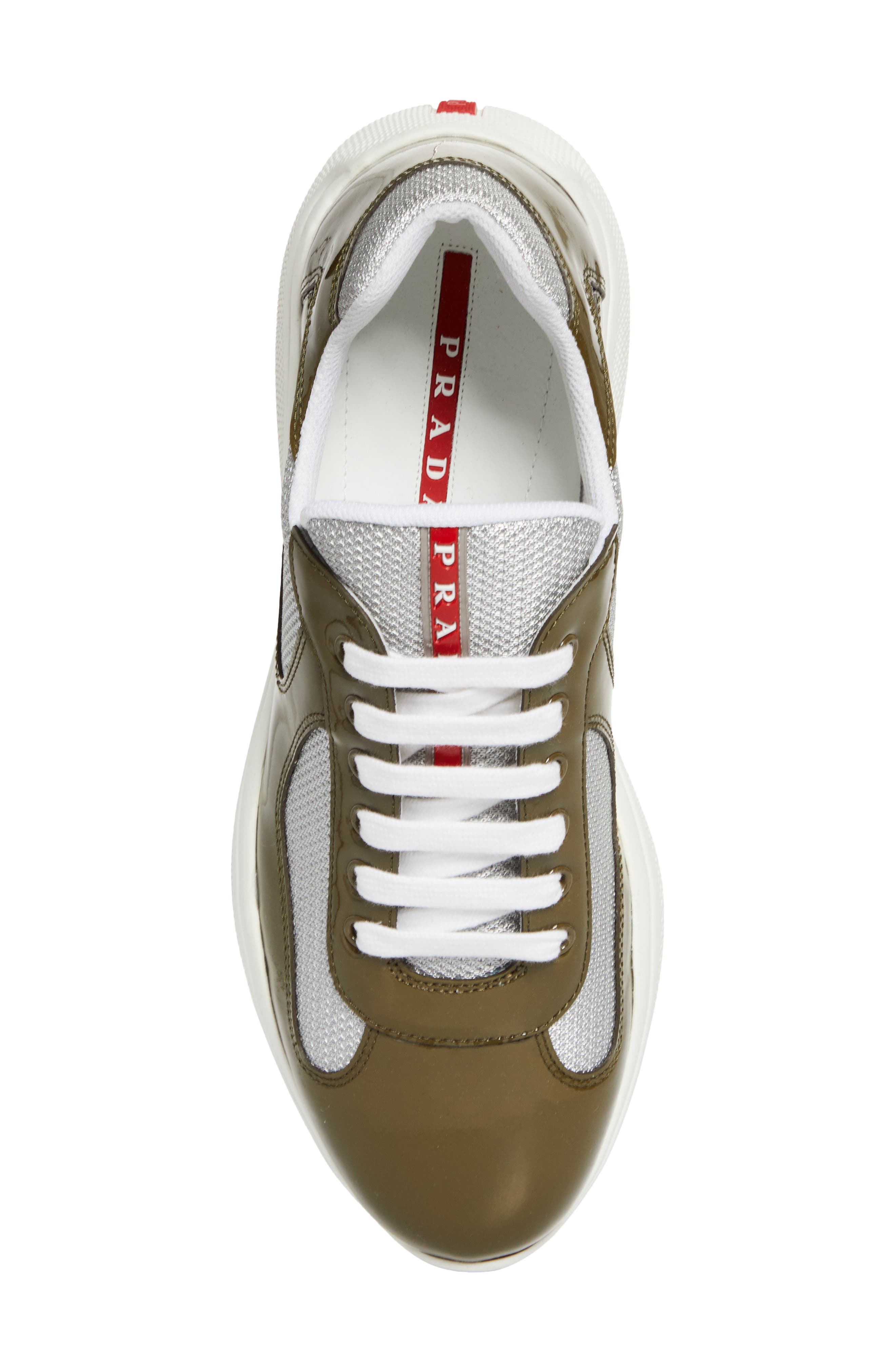 Prada America's Cup Vernice Bike Low Top Sneaker in Loden/Argento at Nordstrom - 6