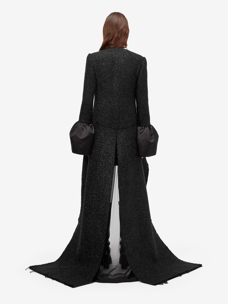 Women's Metallic Tweed High-low Coat in Black 4
