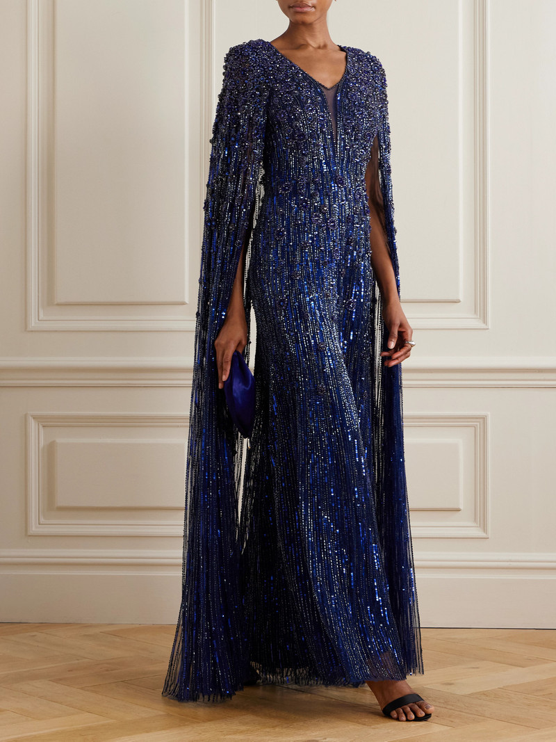 JENNY PACKHAM Sweet Silva Cape-effect Embellished Tulle Gown outlook