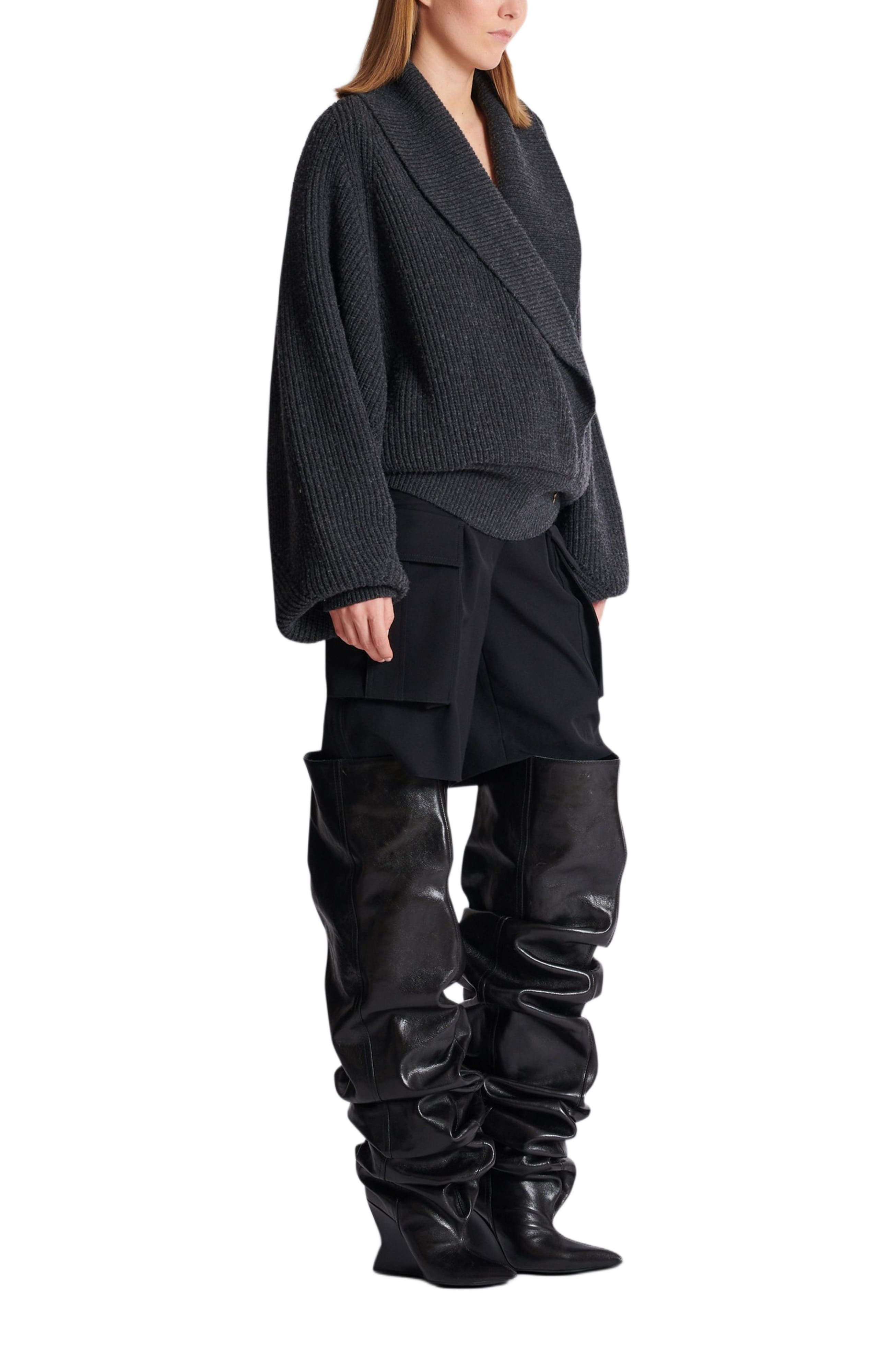 Balmain Oversized Wrap Knit Jumper in Grey at Nordstrom - 2