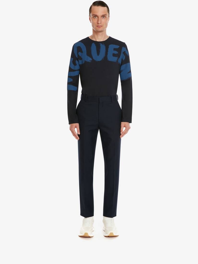 Men's McQueen Graffiti Kimono T-shirt in Navy - 2