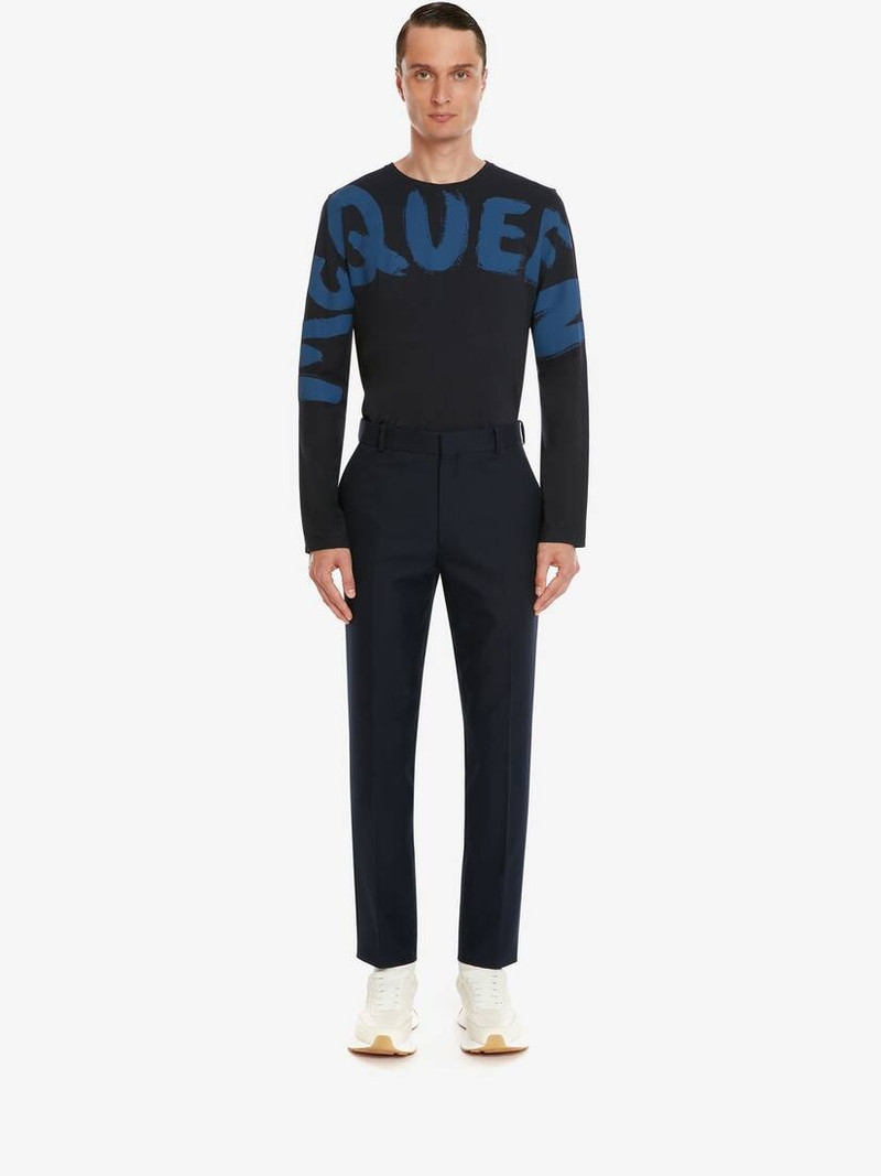 Alexander McQueen Men's McQueen Graffiti Kimono T-shirt in Navy outlook