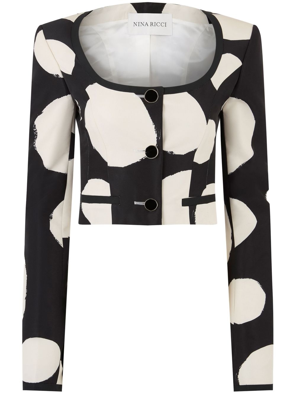 round-neck patterned crop jacket - 1