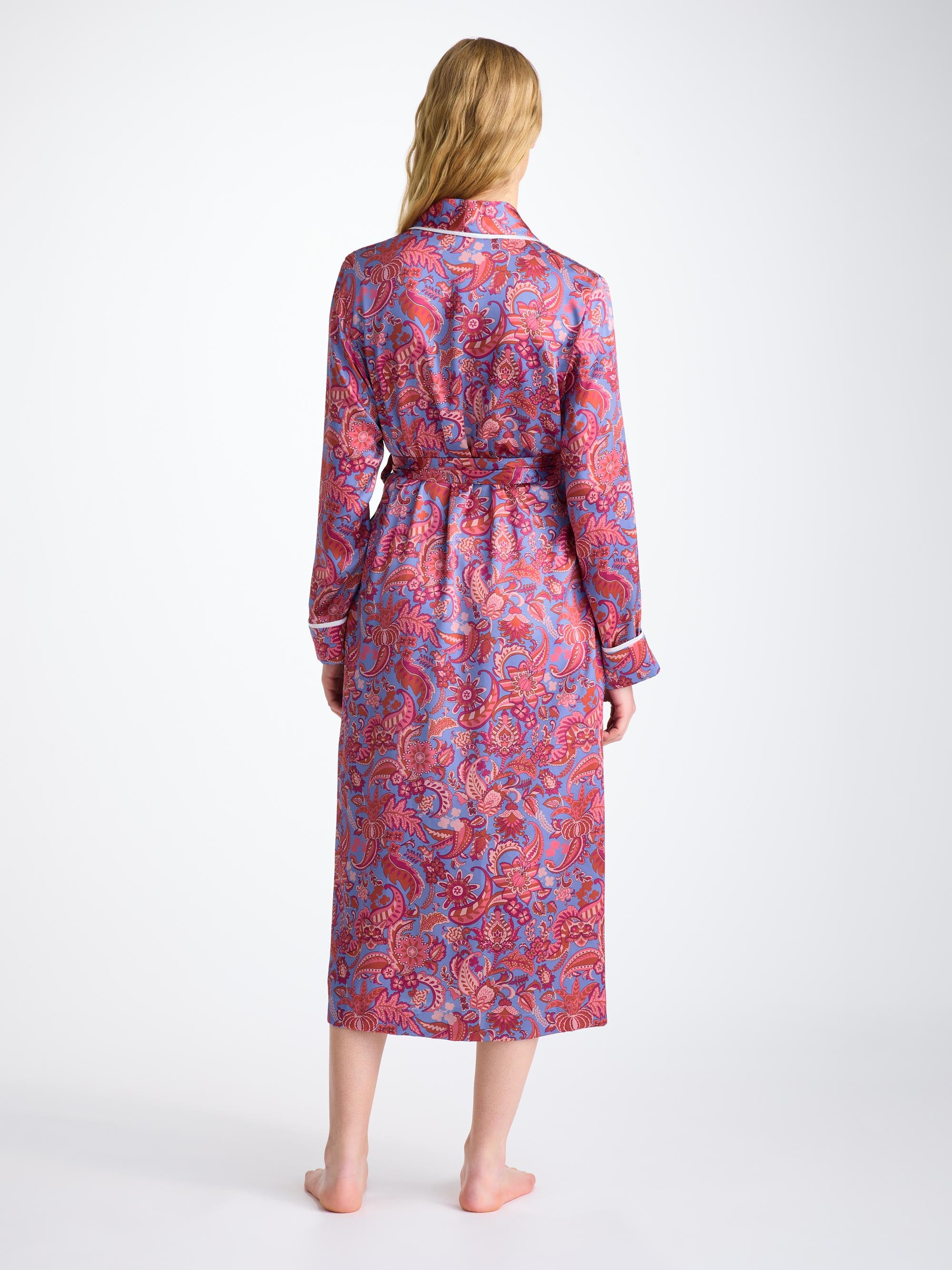 Women's Long Robe Silk Satin Amethyst Jungle Paisley Pattern - 5