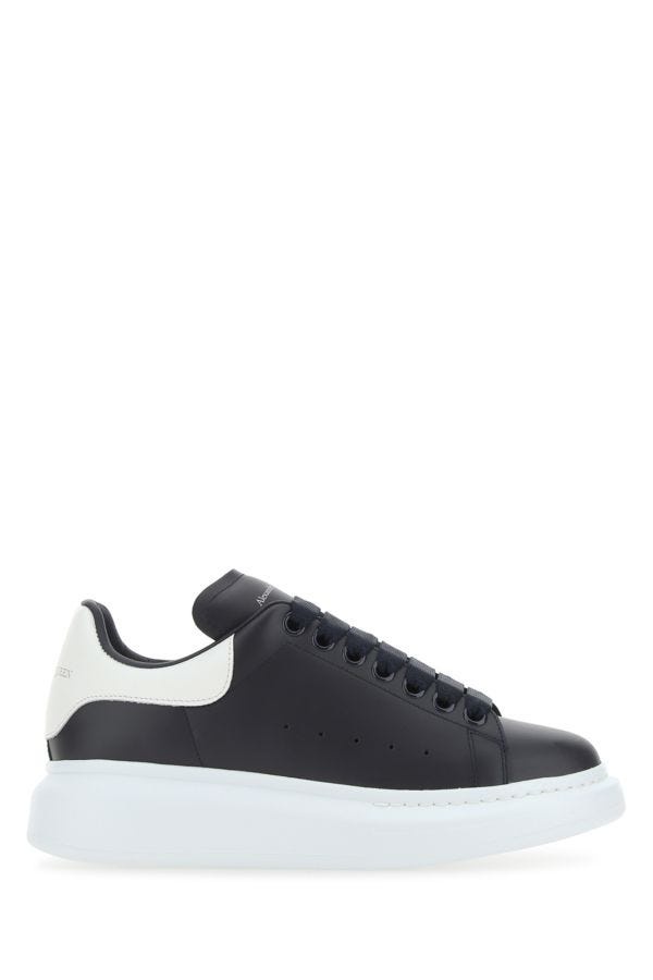 Alexander Mcqueen Woman Black Leather Sneakers With White Leather Heel - 1