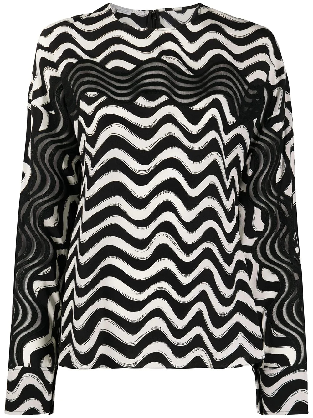 draped sleeves wave print blouse - 1