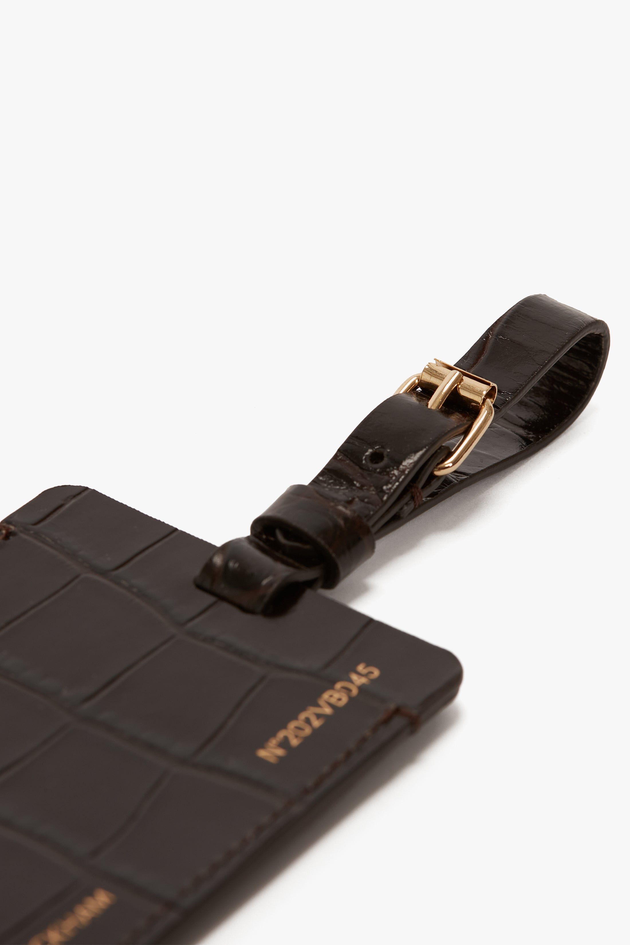Luggage Tag In Espresso Croc Embossed Leather - 3