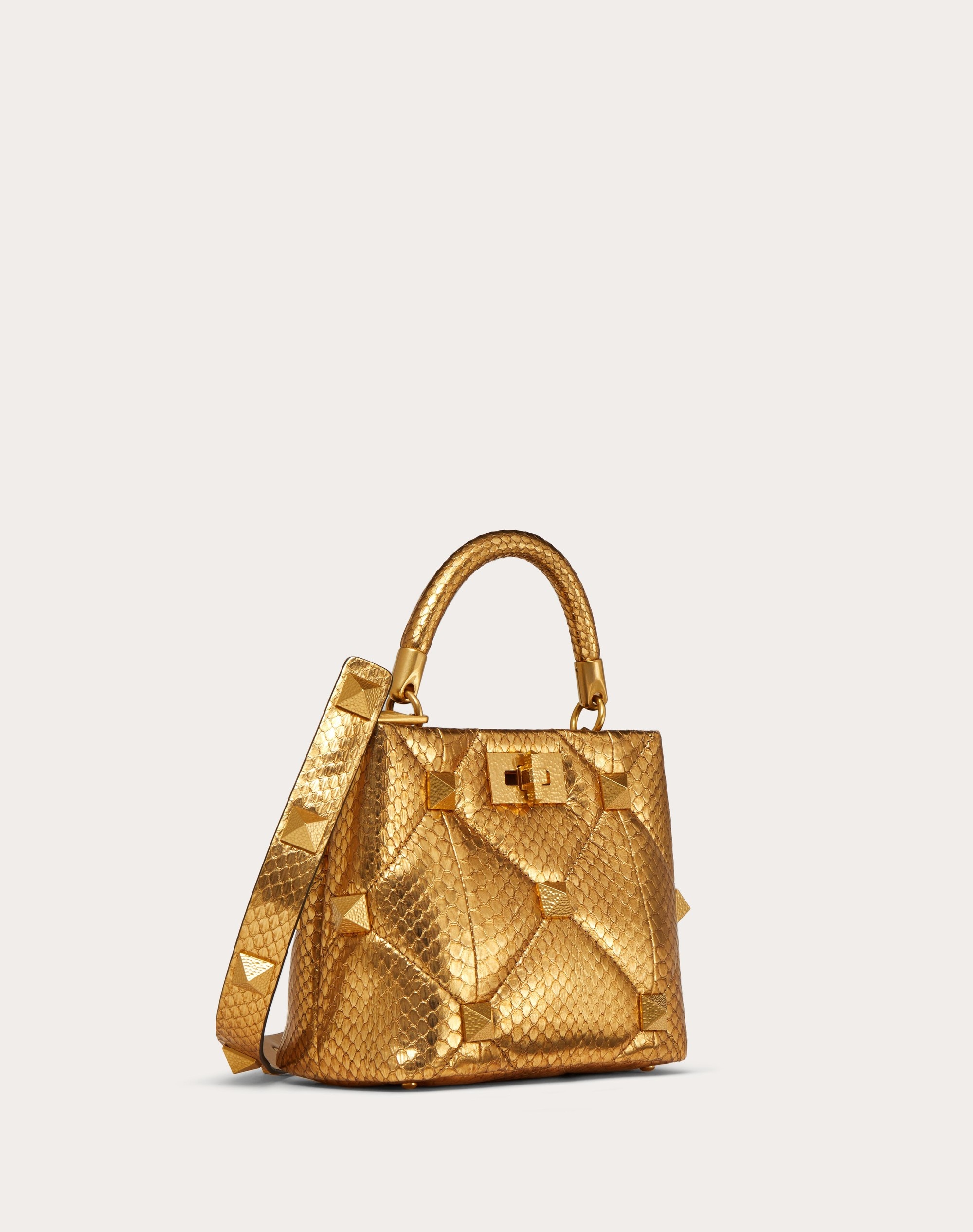 SMALL ROMAN STUD THE HANDLE BAG IN METALLIC SNAKESKIN - 2
