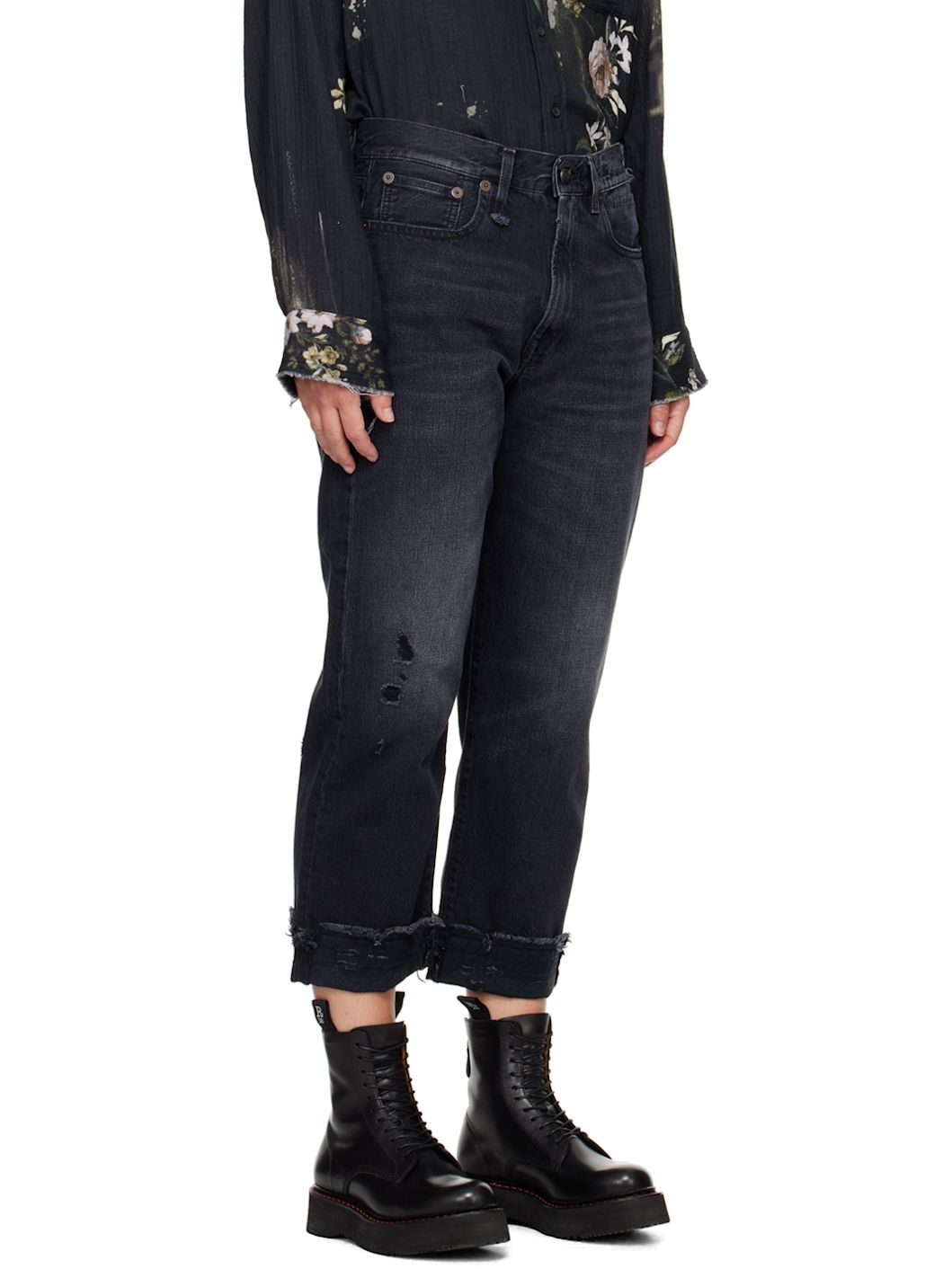 Black Mid-Rise Straight Boyfriend Jeans - 2