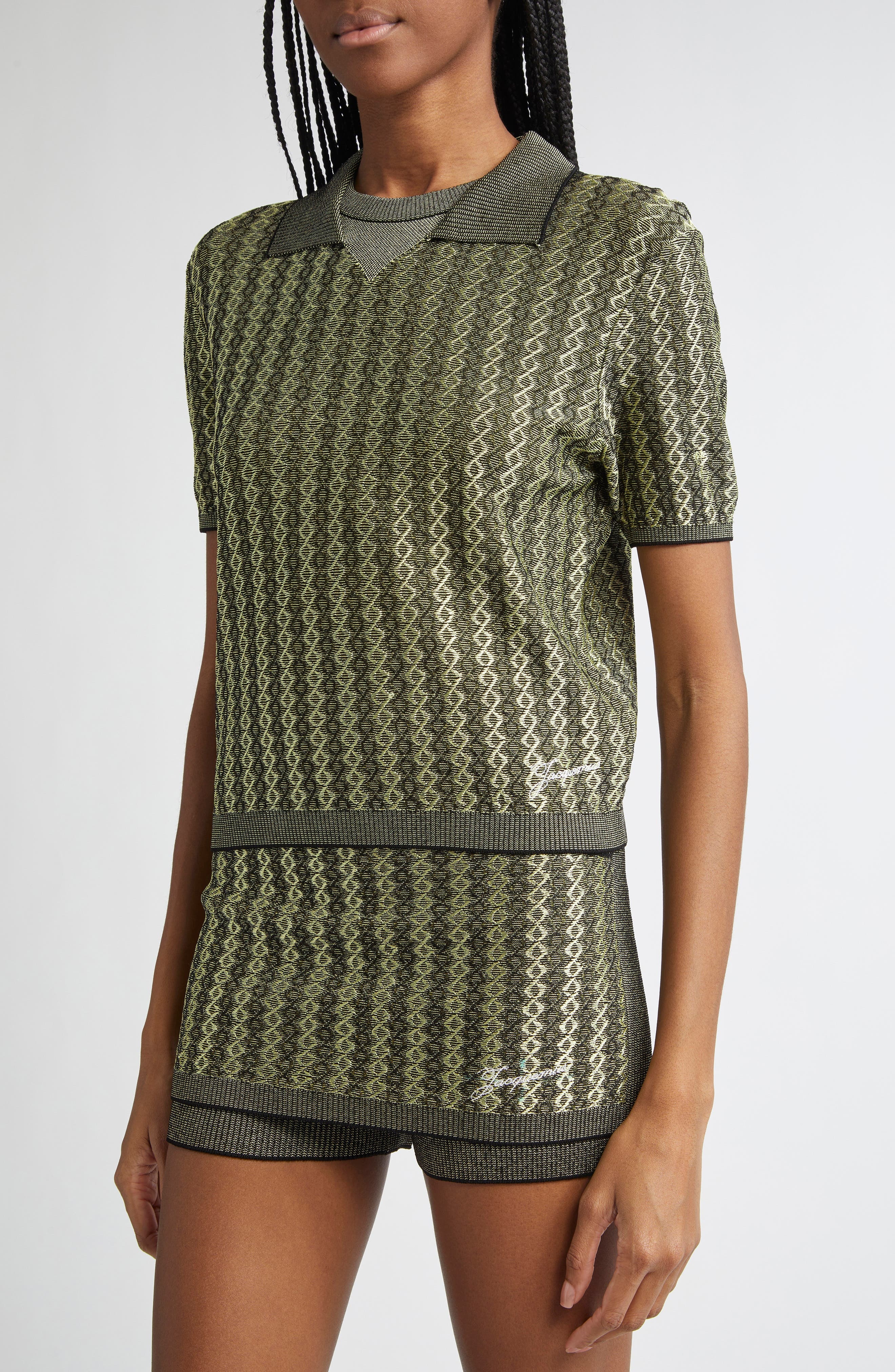 Jacquemus Le Polo Marino Polo in Green/Multi Black at Nordstrom - 1