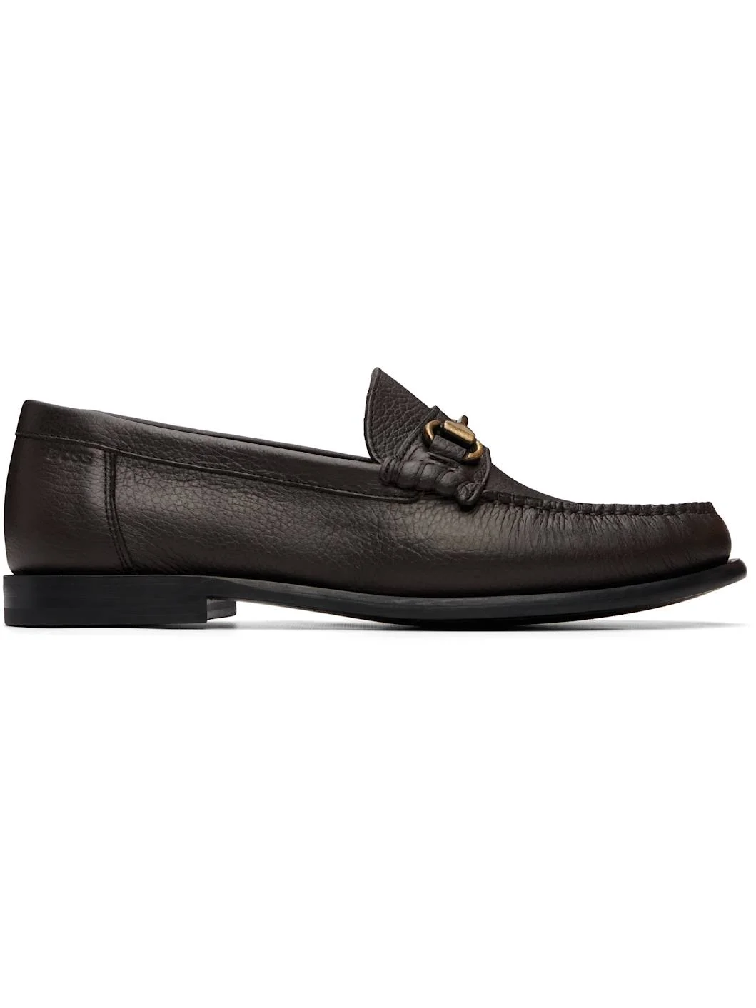 Brown Grained Leather Loafers - 1