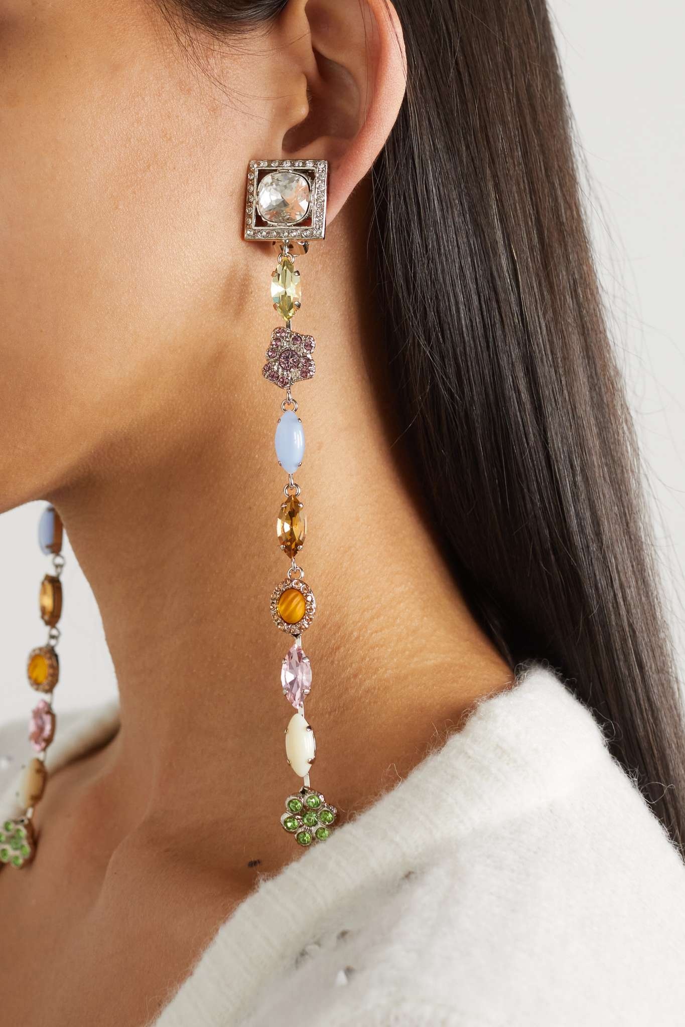 Silver-tone crystal clip earrings - 2