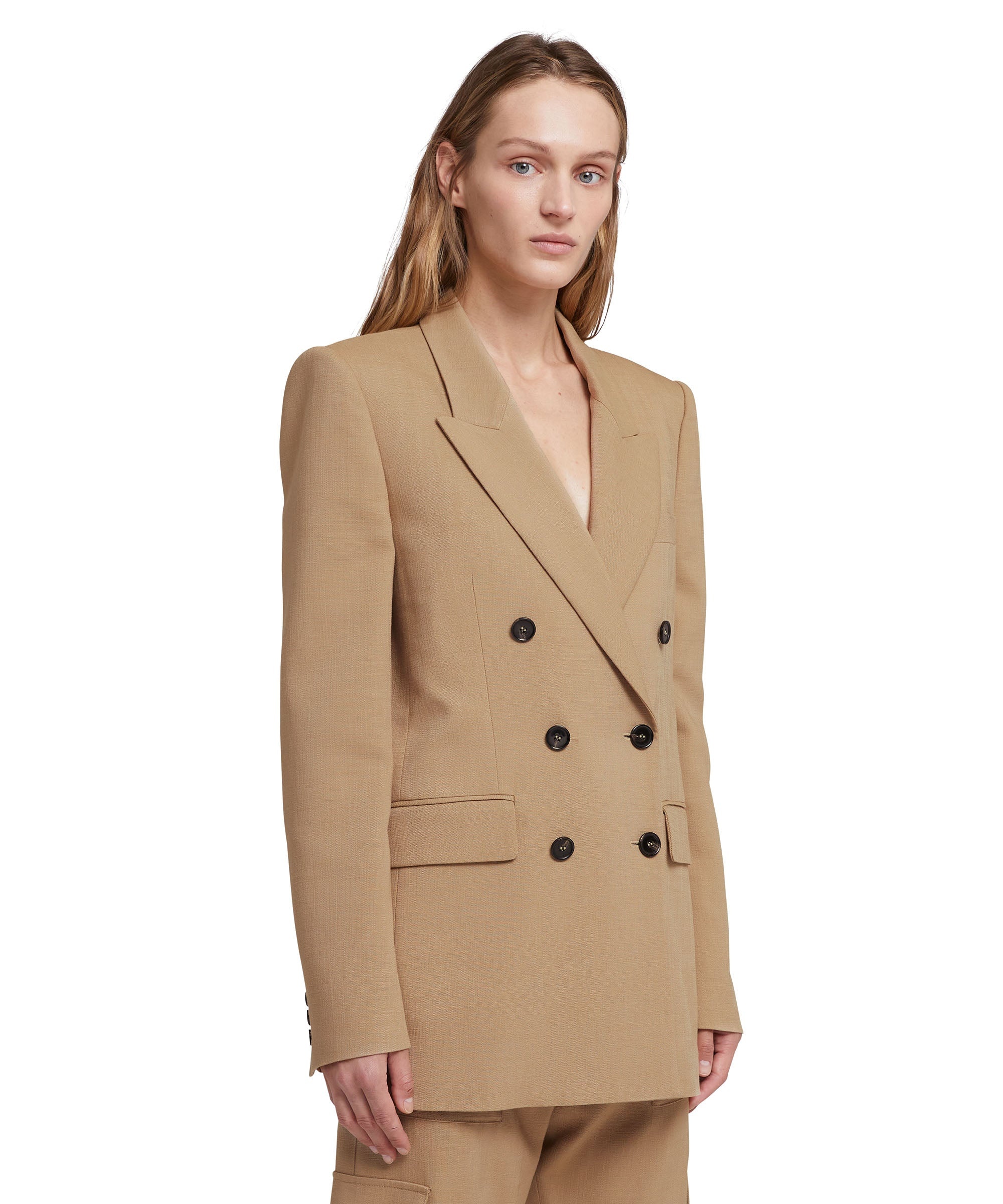Flamed viscose canvas double-breasted jacket with fluid fabric lining and "desert flowers" print - 4