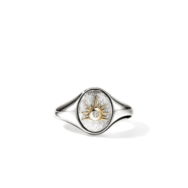 Sun Signet Ring, Gold, Sterling Silver, Diamonds 1