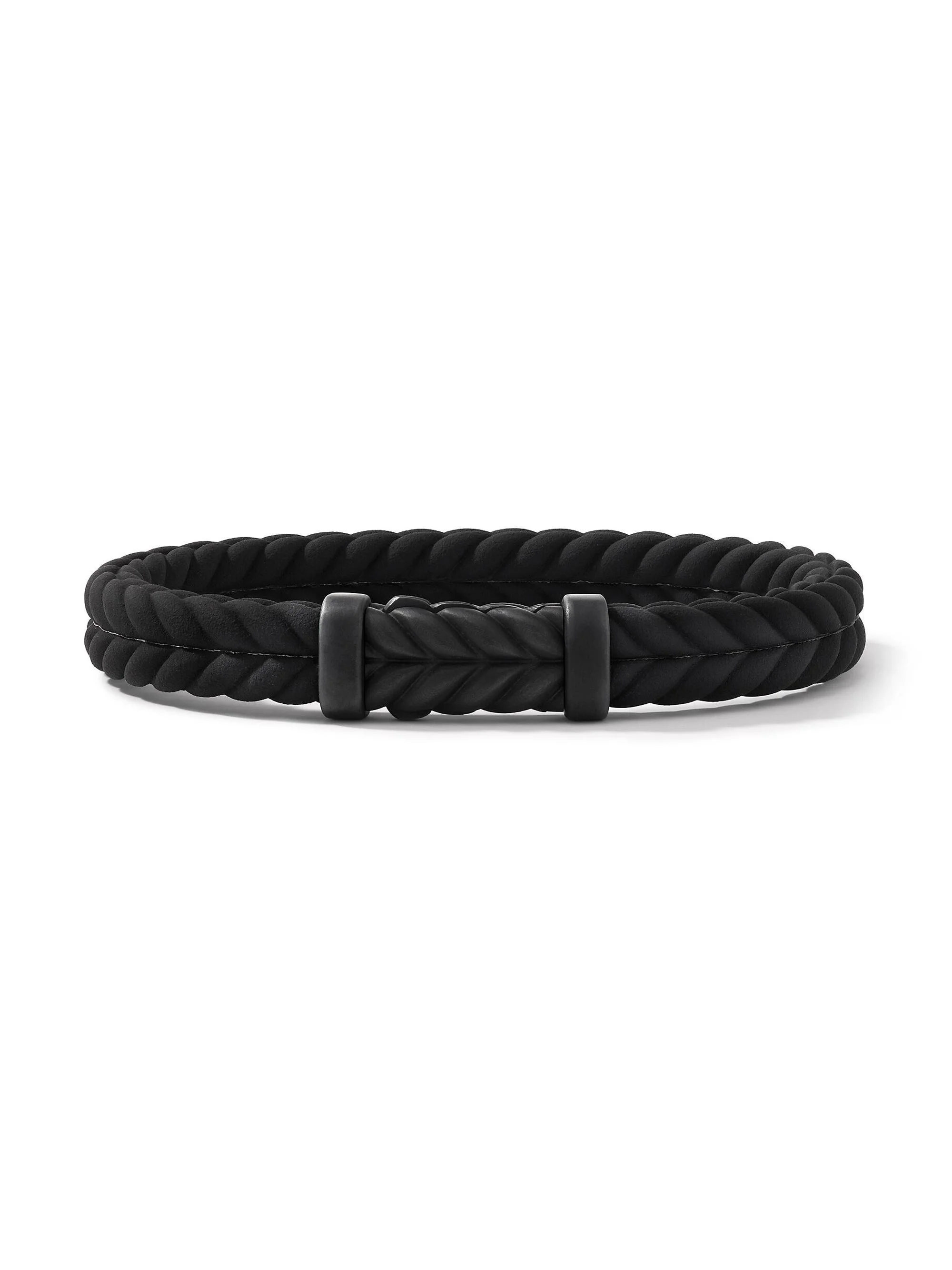Men's Chevron Black Rubber Bracelet with Black Titanium - Black - 1