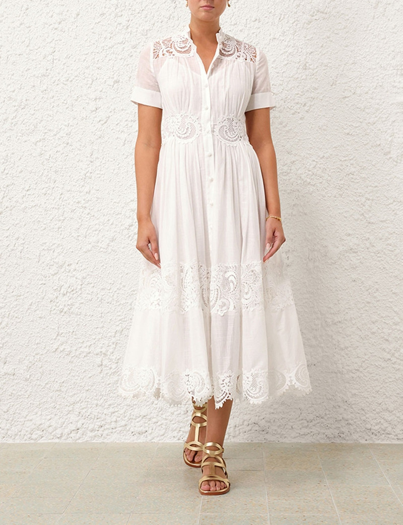 Zimmermann POP LACE TRIMMED MIDI DRESS - 1164DSS244IVO | REVERSIBLE