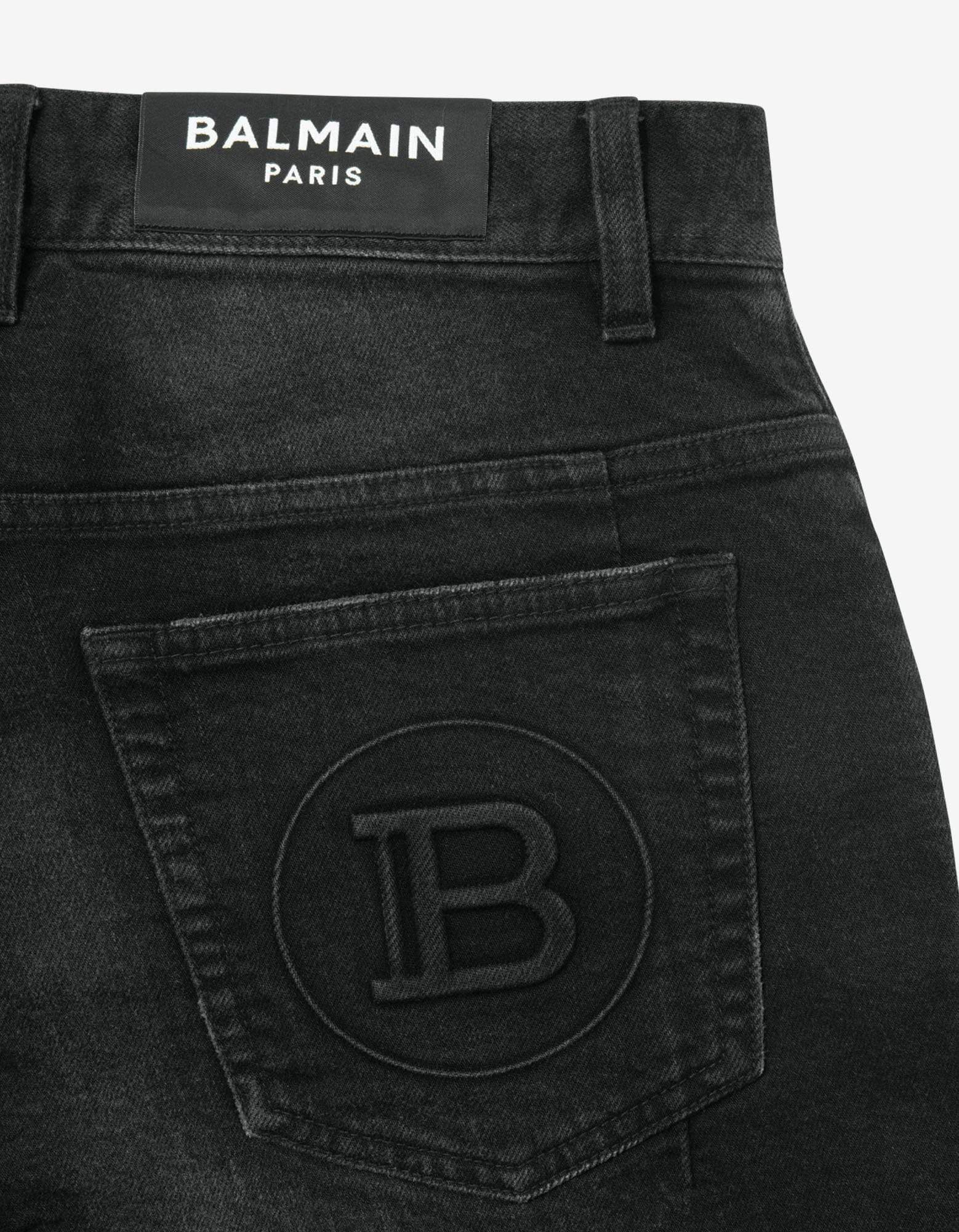 Balmain Black Ribbed Panel Destroyed Slim Biker Jeans - 4
