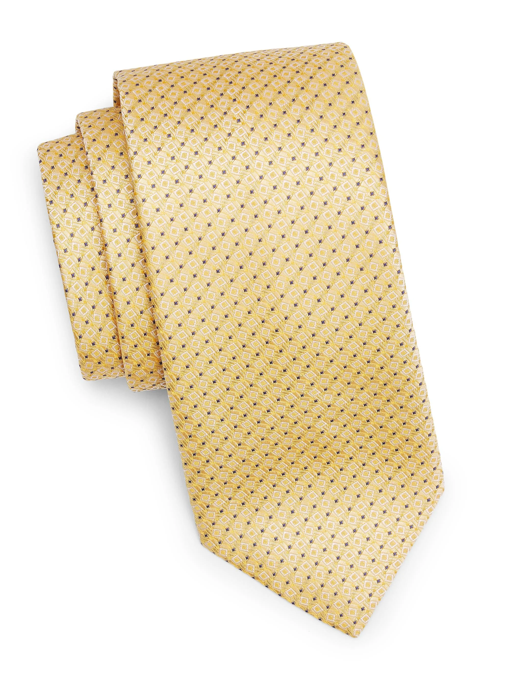 Men's Micro Quadratti Woven Silk Tie - Gold - 1