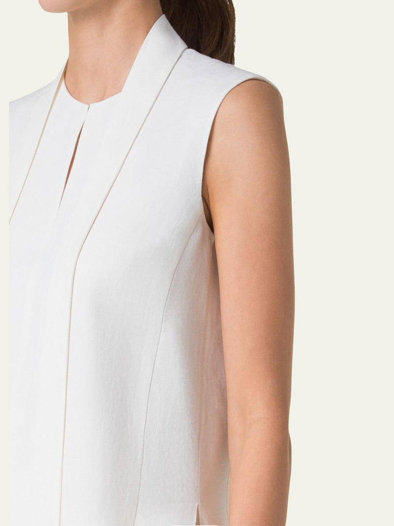 AKRIS Neck-Tie Stonewash Twisted Linen-Blend Sleeveless Blouse outlook