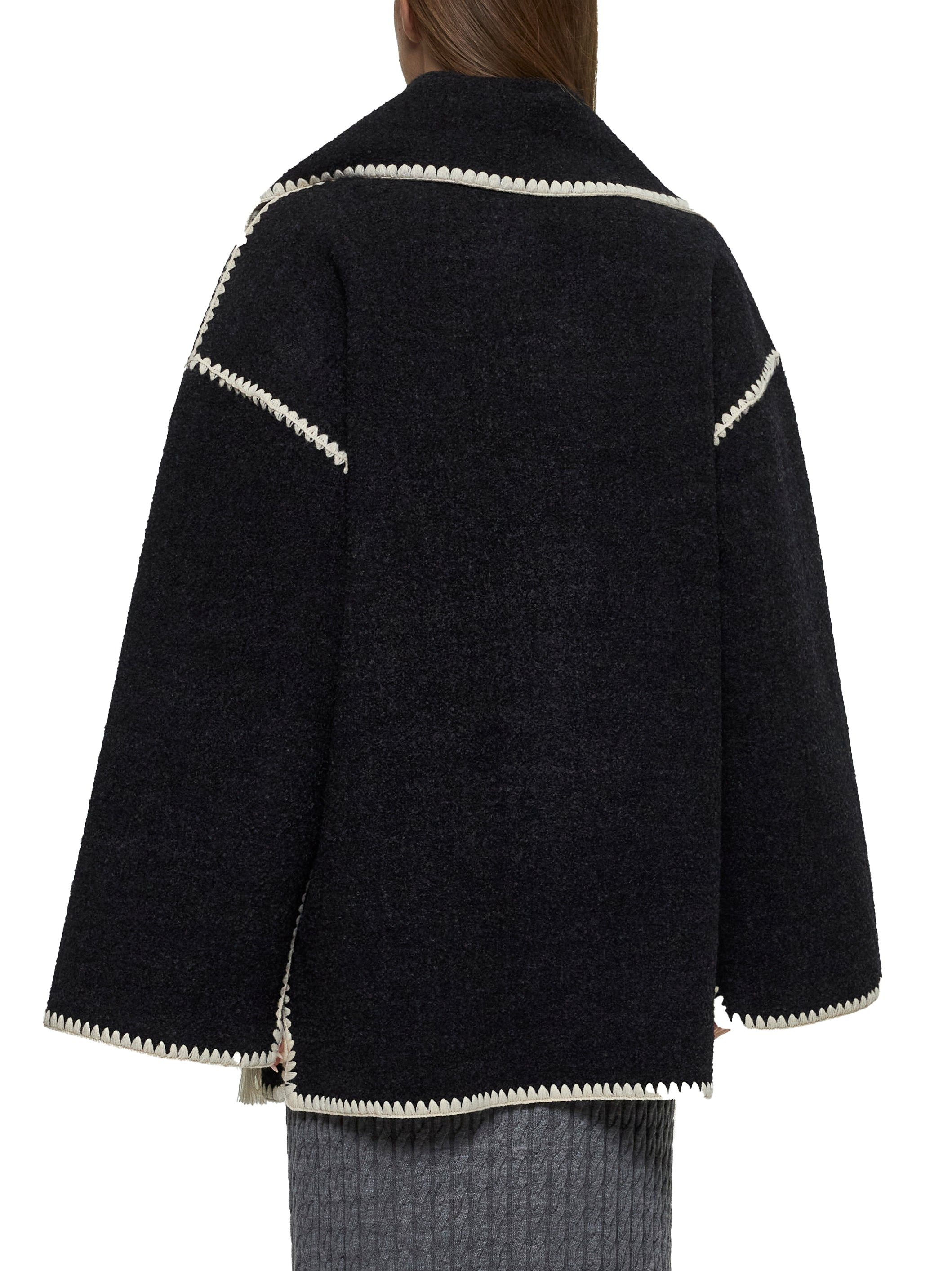 Grey felt embroidered scarf jacket - 4