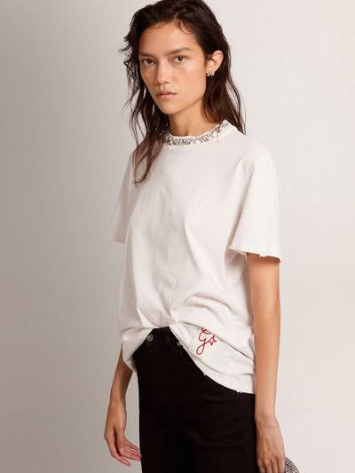 Golden Goose Women's white T-shirt with cabochon crystals outlook