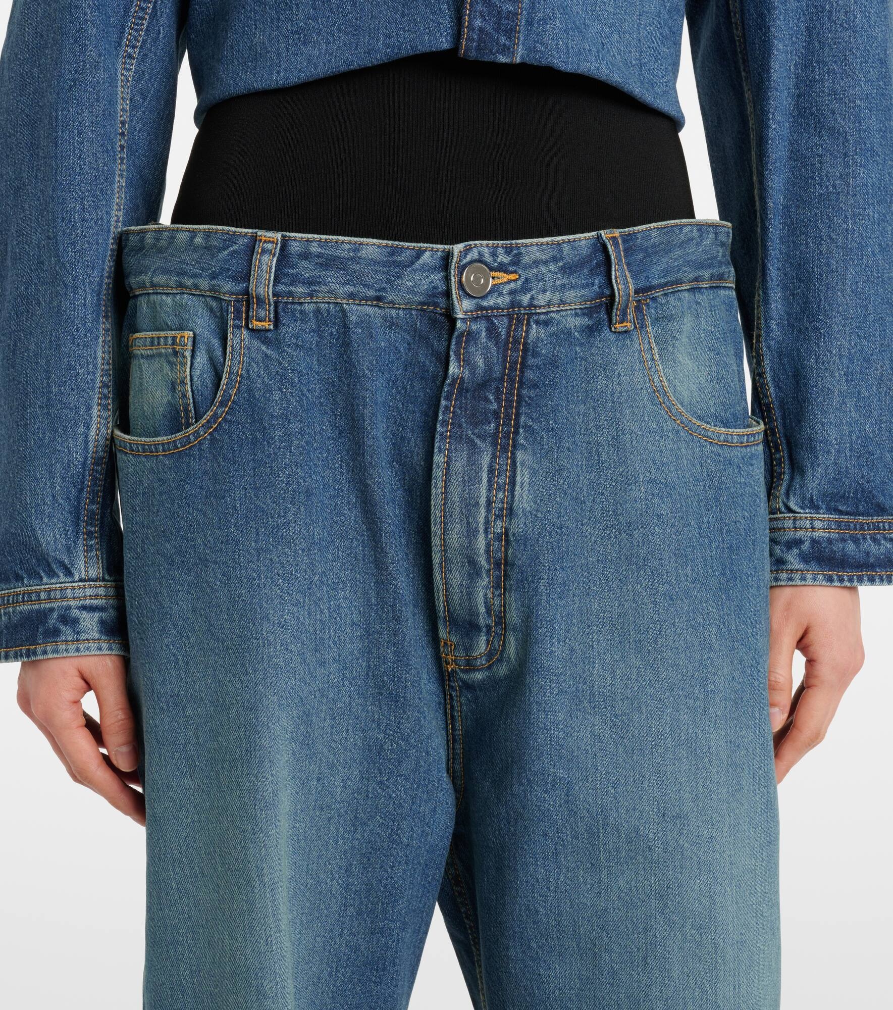 High-rise jersey-trimmed straight jeans - 4