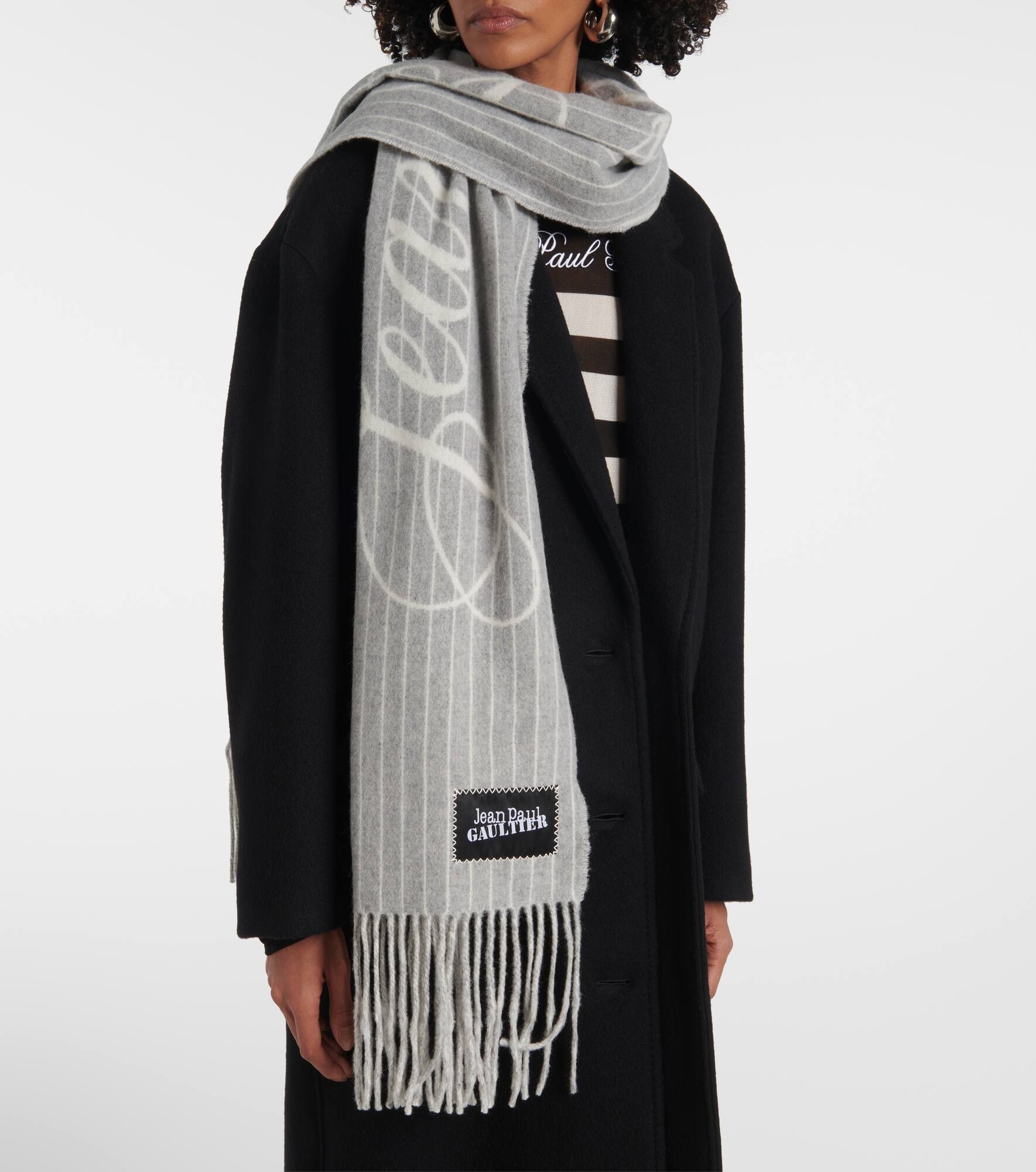 Logo pinstripe fringed wool scarf - 2