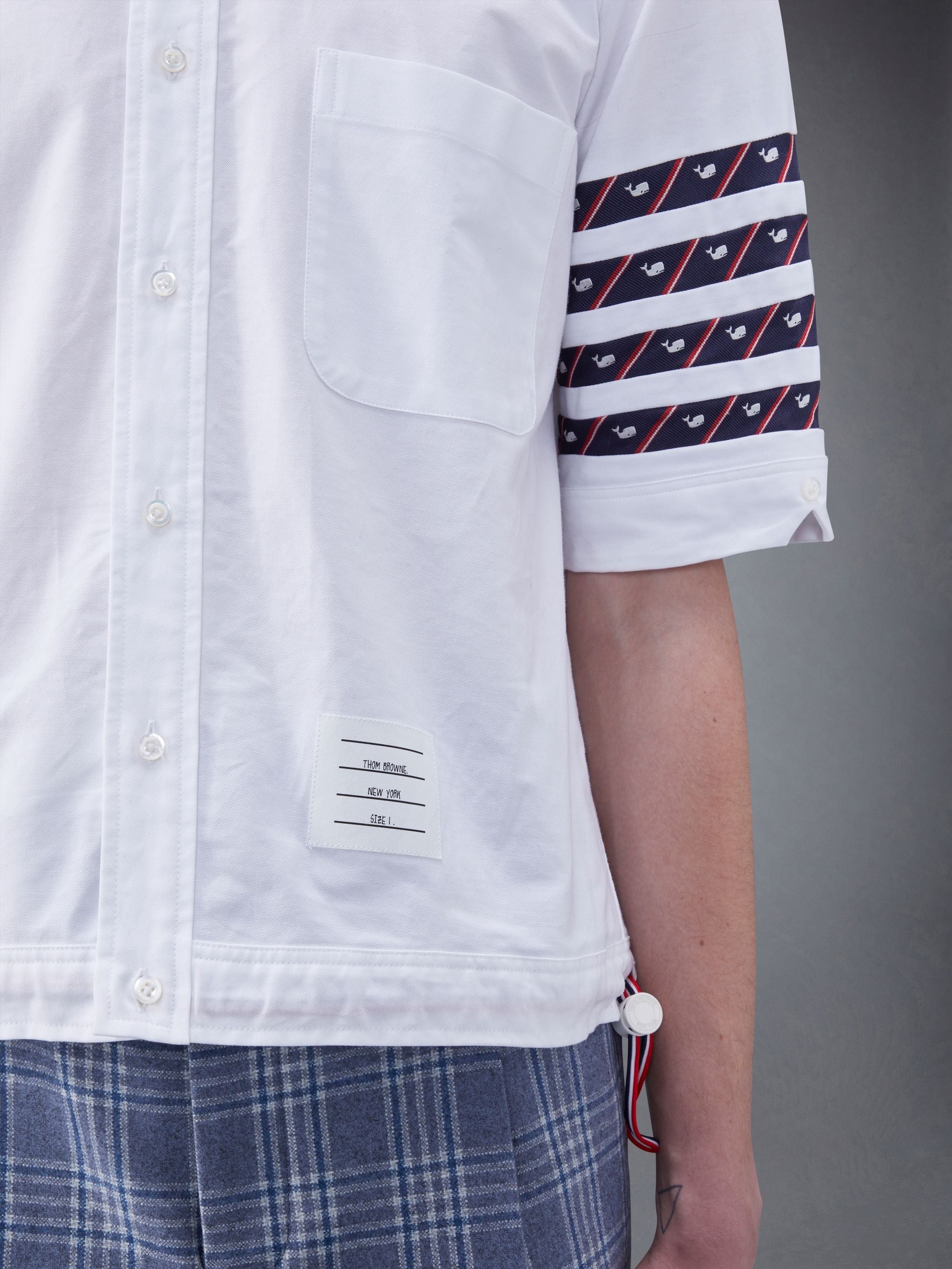 Whale Icon Stripe Drawcord Hem 4-Bar Short Sleeve Shirt - 9