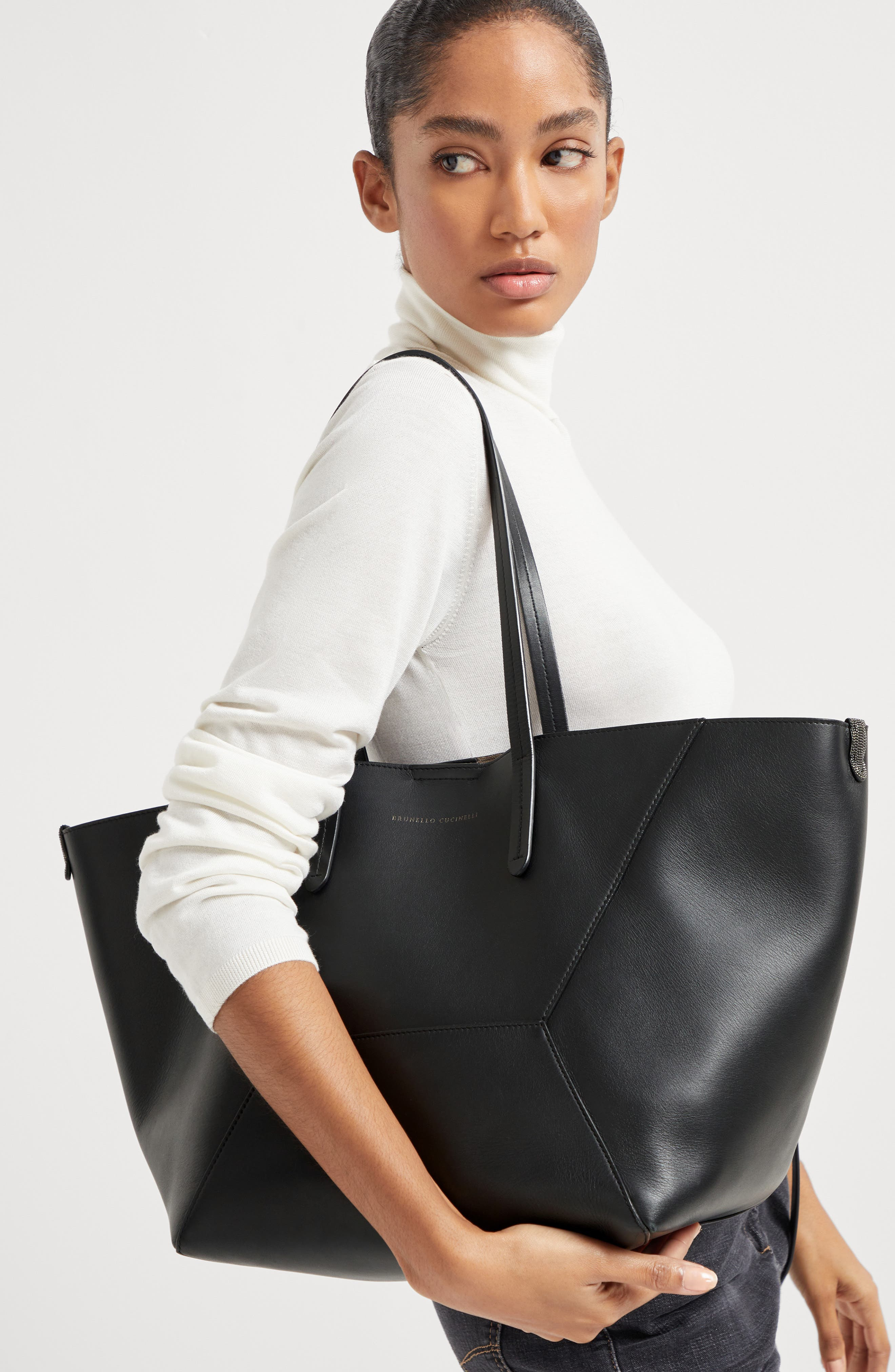 Brunello Cucinelli Calfskin BC Duo bag in Black at Nordstrom - 5