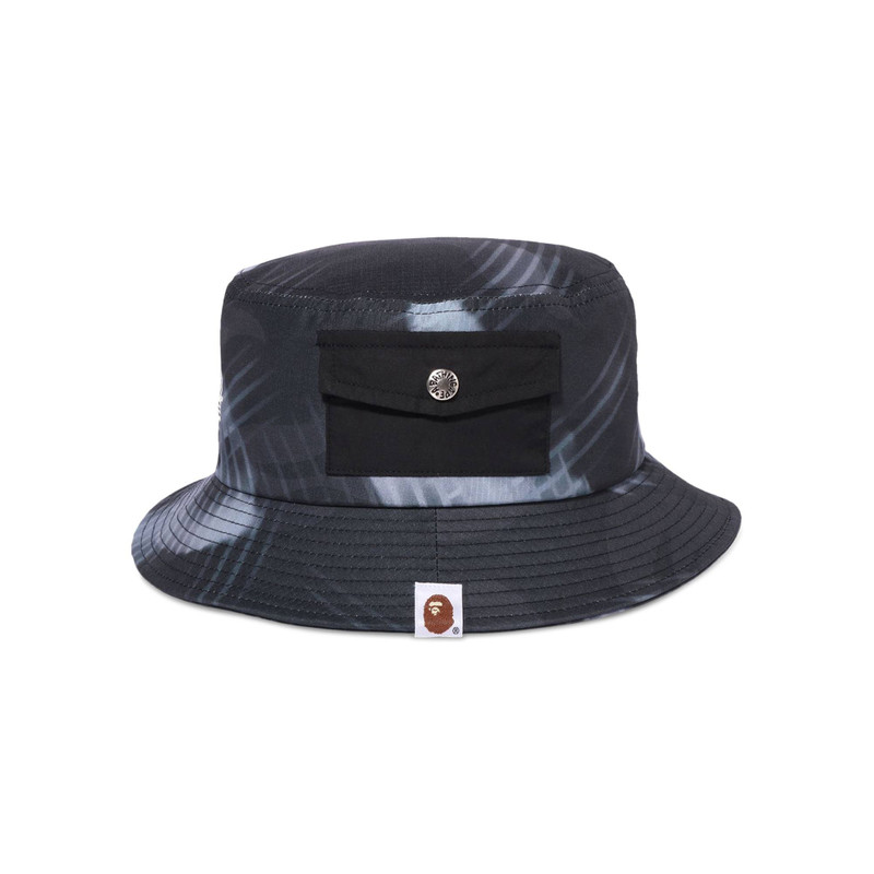 A BATHING APE® BAPE Stroke Camo Pocket Bucket Hat 'Black' outlook