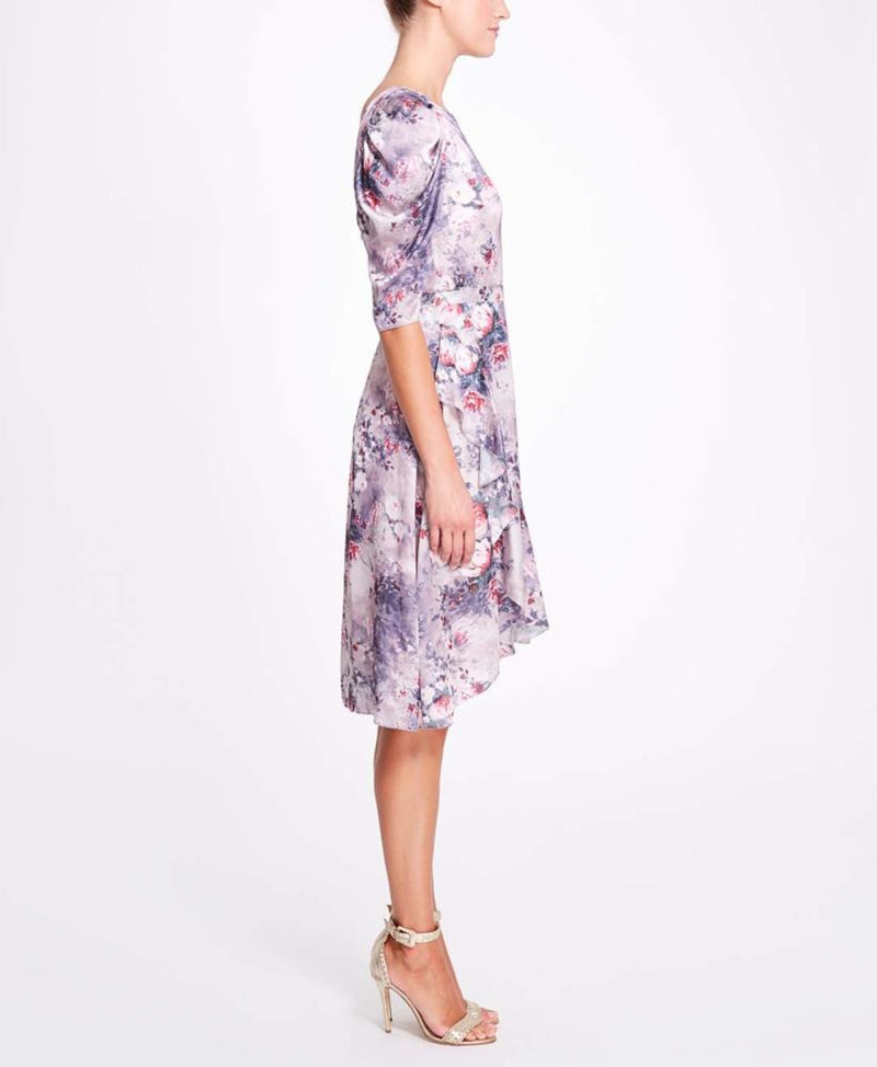FLORAL TEXTURED CHARMEUSE WRAP DRESS 1